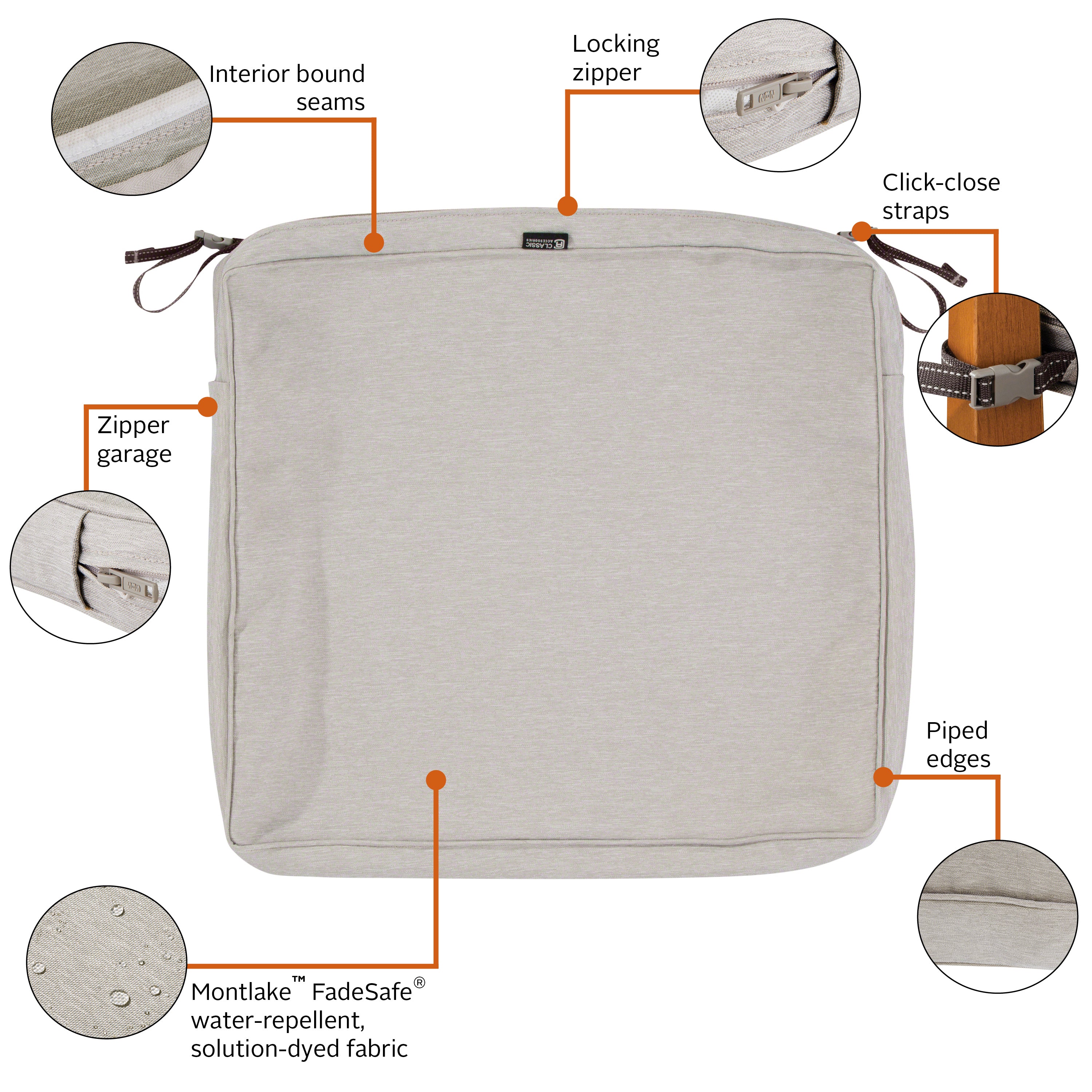 Classic Accessories Montlake FadeSafe Water-Resistant Rectangular Patio Lounge Seat Cushion Cover