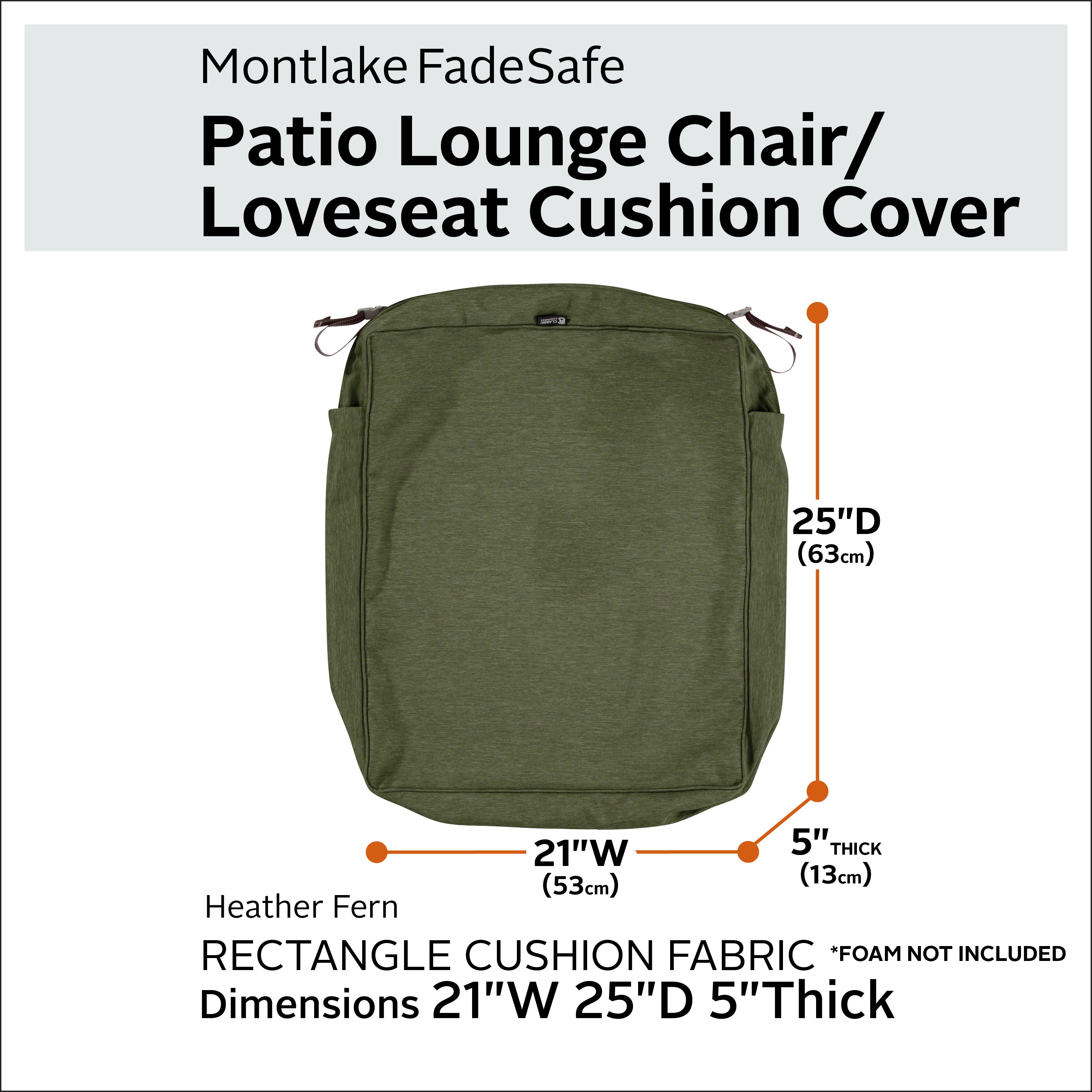 Classic Accessories Montlake FadeSafe Water-Resistant Rectangular Patio Lounge Seat Cushion Cover