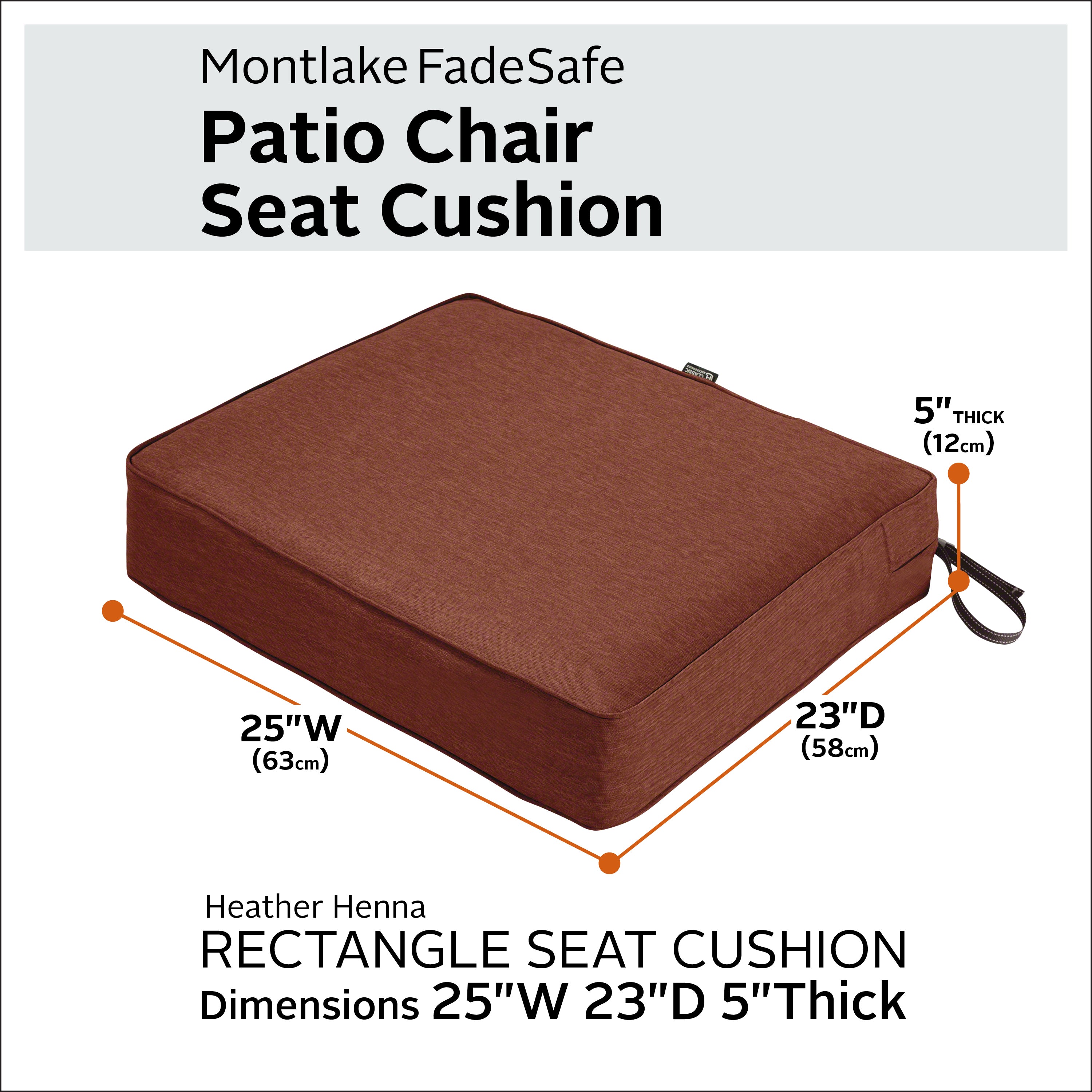 Classic Accessories Montlake FadeSafe Water-Resistant 5 Inch Thick Rectangle Patio Lounge Seat Cushion