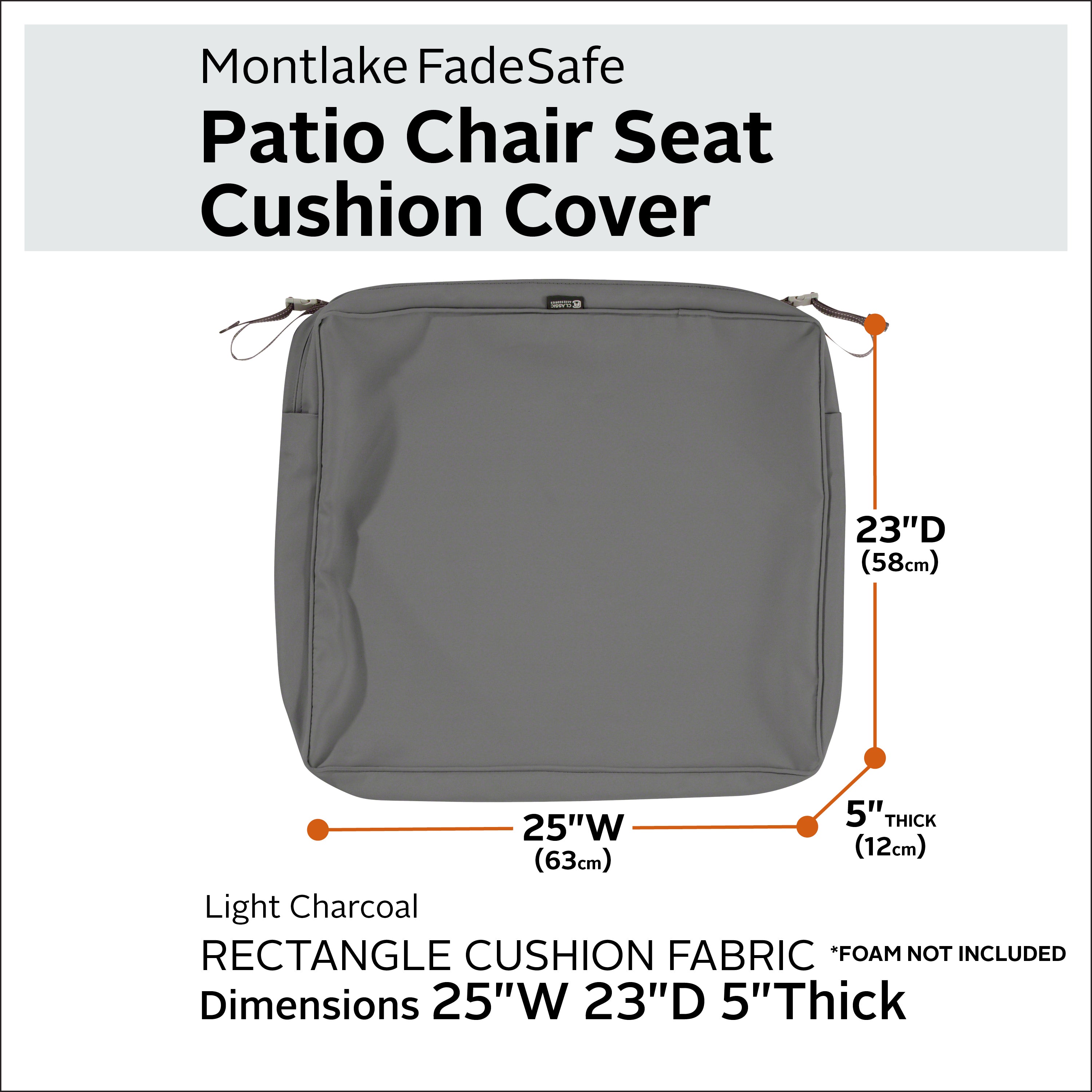 Classic Accessories Montlake FadeSafe Water-Resistant Rectangular Patio Lounge Seat Cushion Cover
