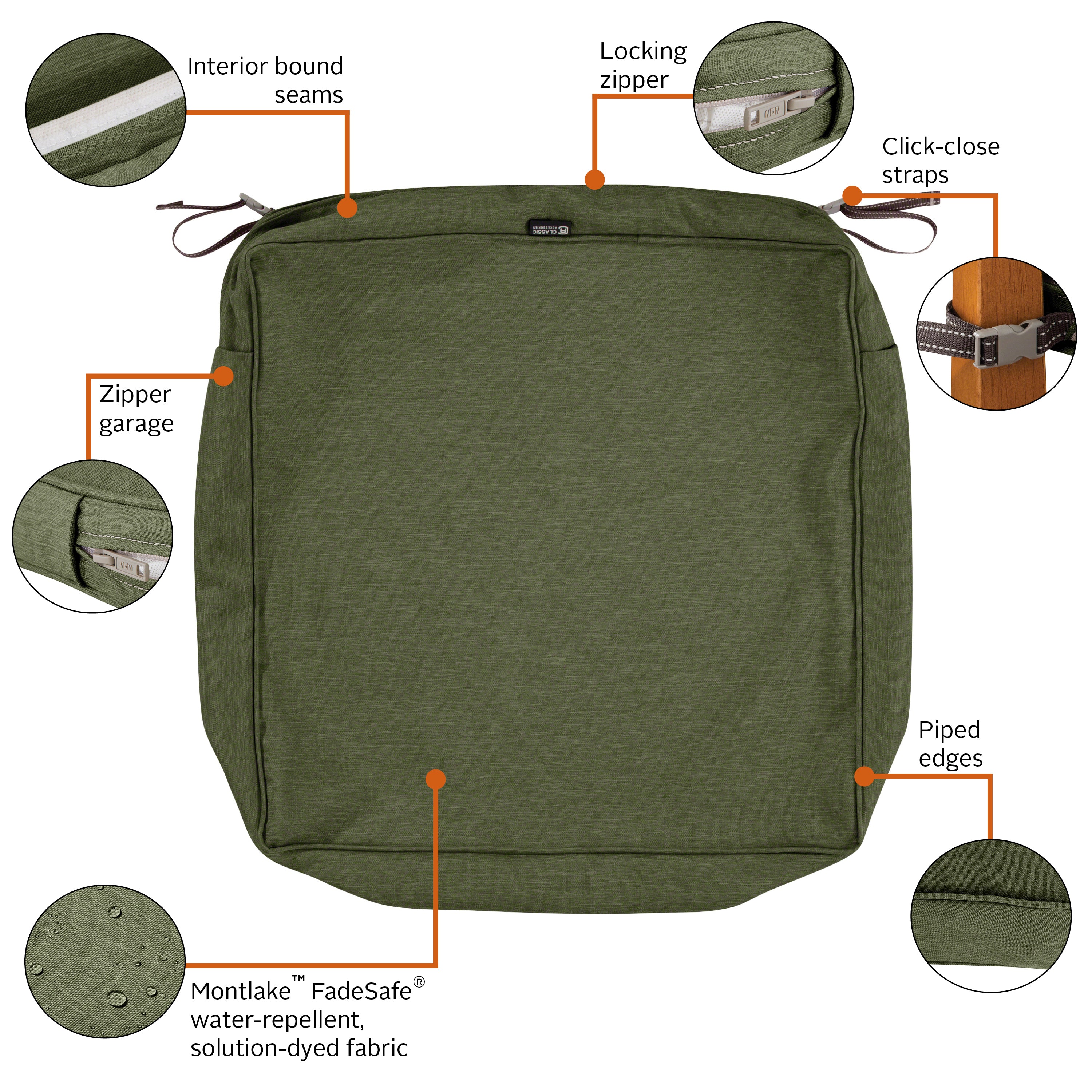 Classic Accessories Montlake FadeSafe Water-Resistant Rectangular Patio Lounge Seat Cushion Cover