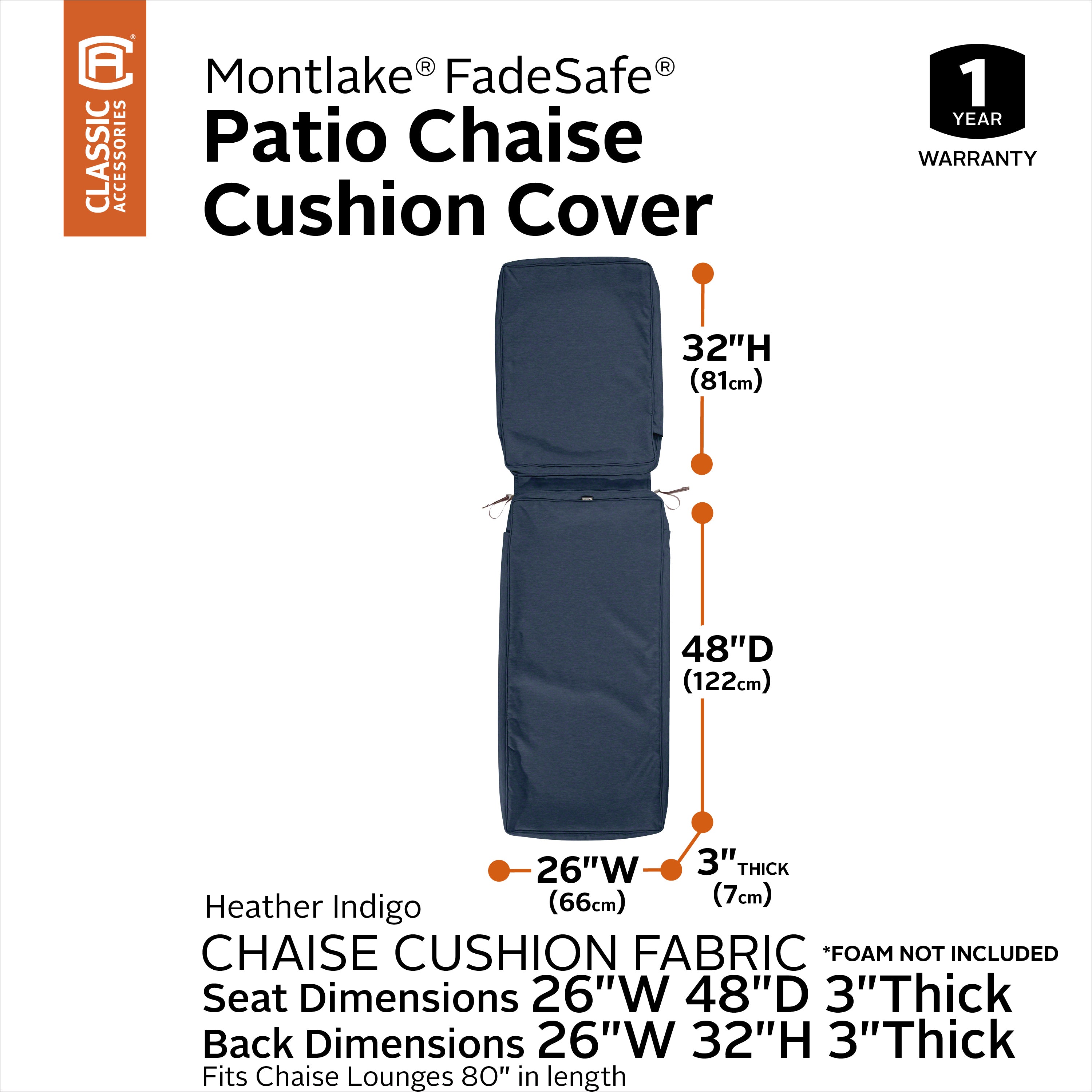 Montlake FadeSafe Water-Resistant Patio Chaise Lounge Cushion Cover