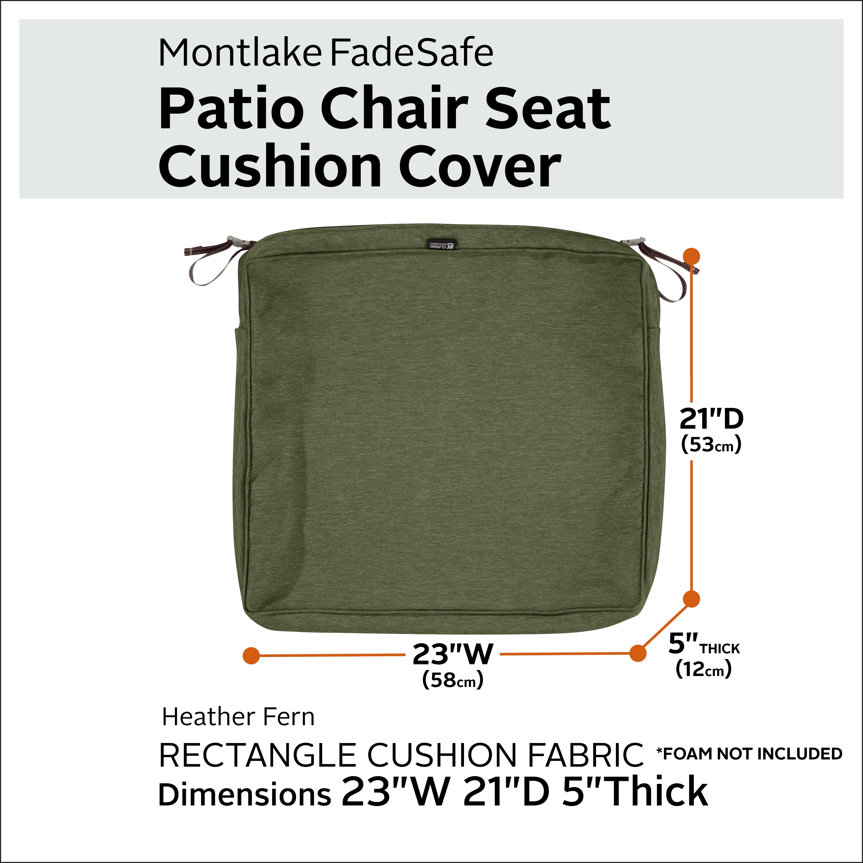 Classic Accessories Montlake FadeSafe Water-Resistant Rectangular Patio Lounge Seat Cushion Cover