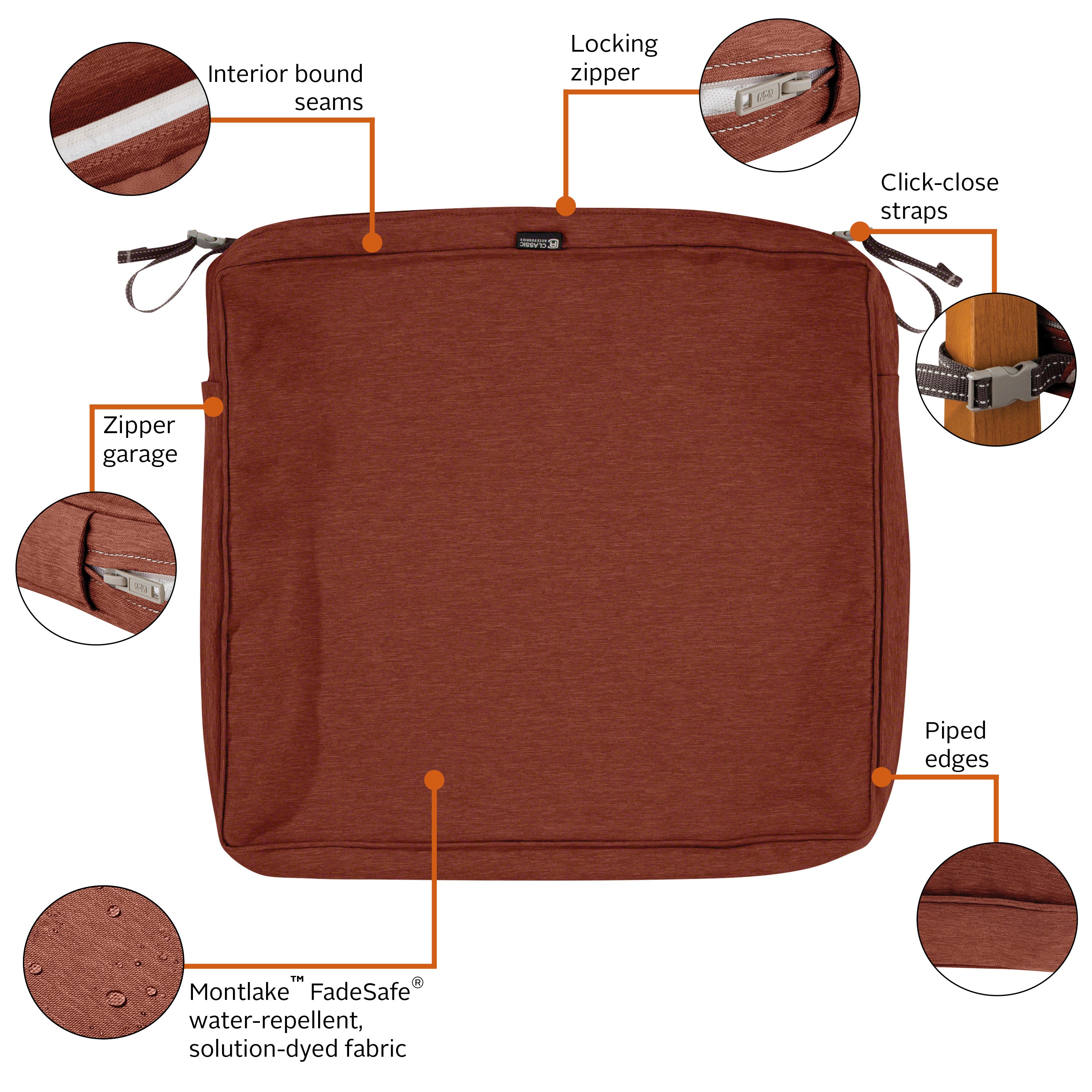 Classic Accessories Montlake FadeSafe Water-Resistant Rectangular Patio Lounge Seat Cushion Cover