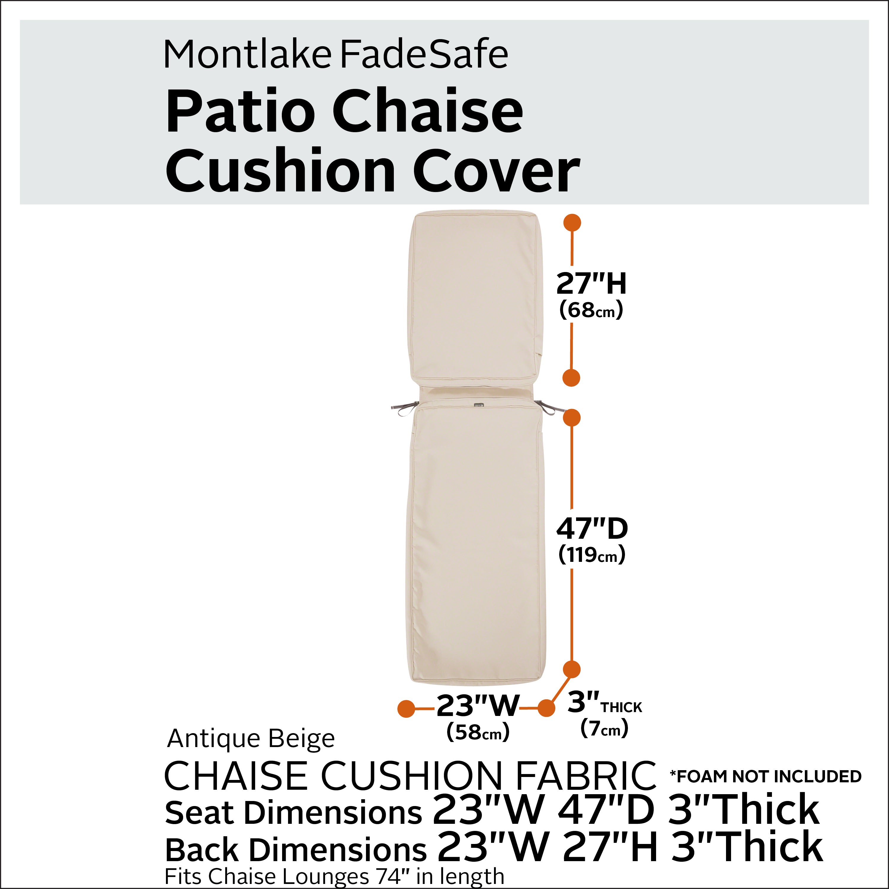 Montlake FadeSafe Water-Resistant Patio Chaise Lounge Cushion Cover