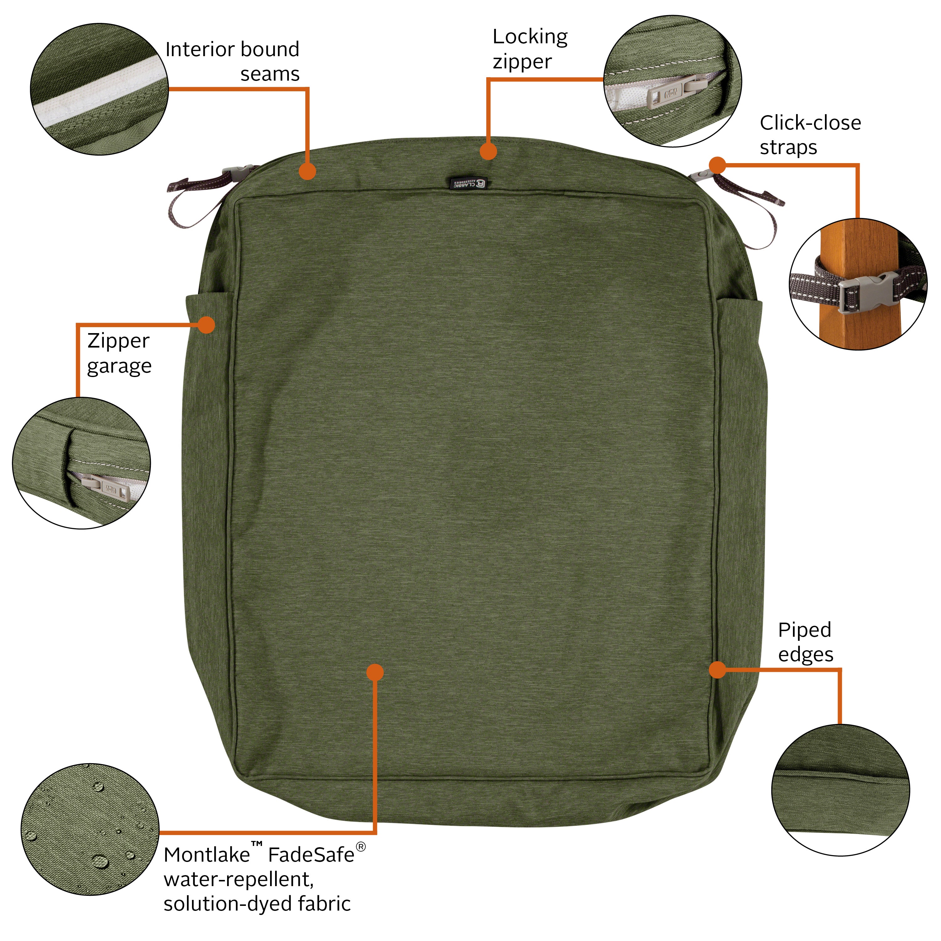 Classic Accessories Montlake FadeSafe Water-Resistant Rectangular Patio Lounge Seat Cushion Cover