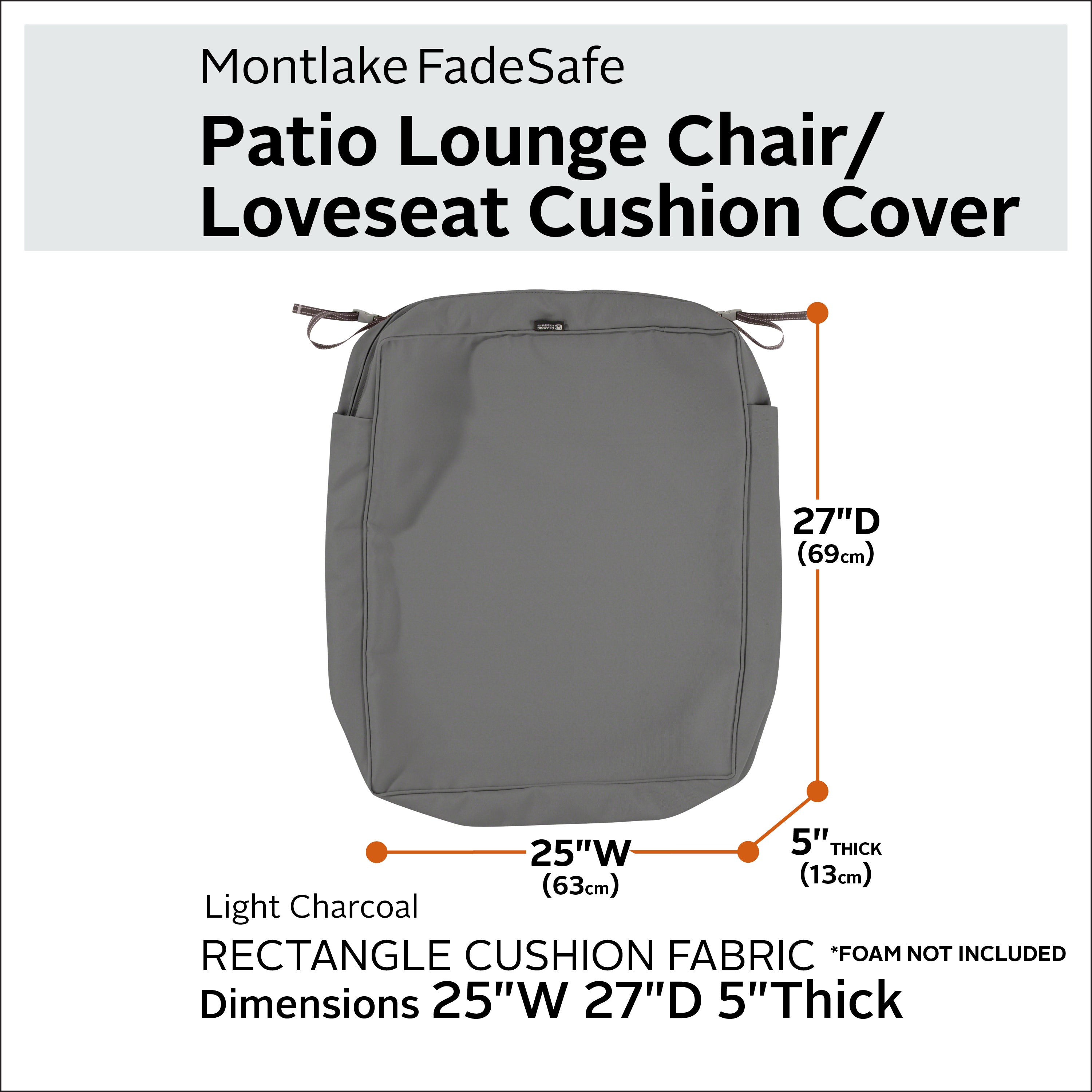 Classic Accessories Montlake FadeSafe Water-Resistant Rectangular Patio Lounge Seat Cushion Cover