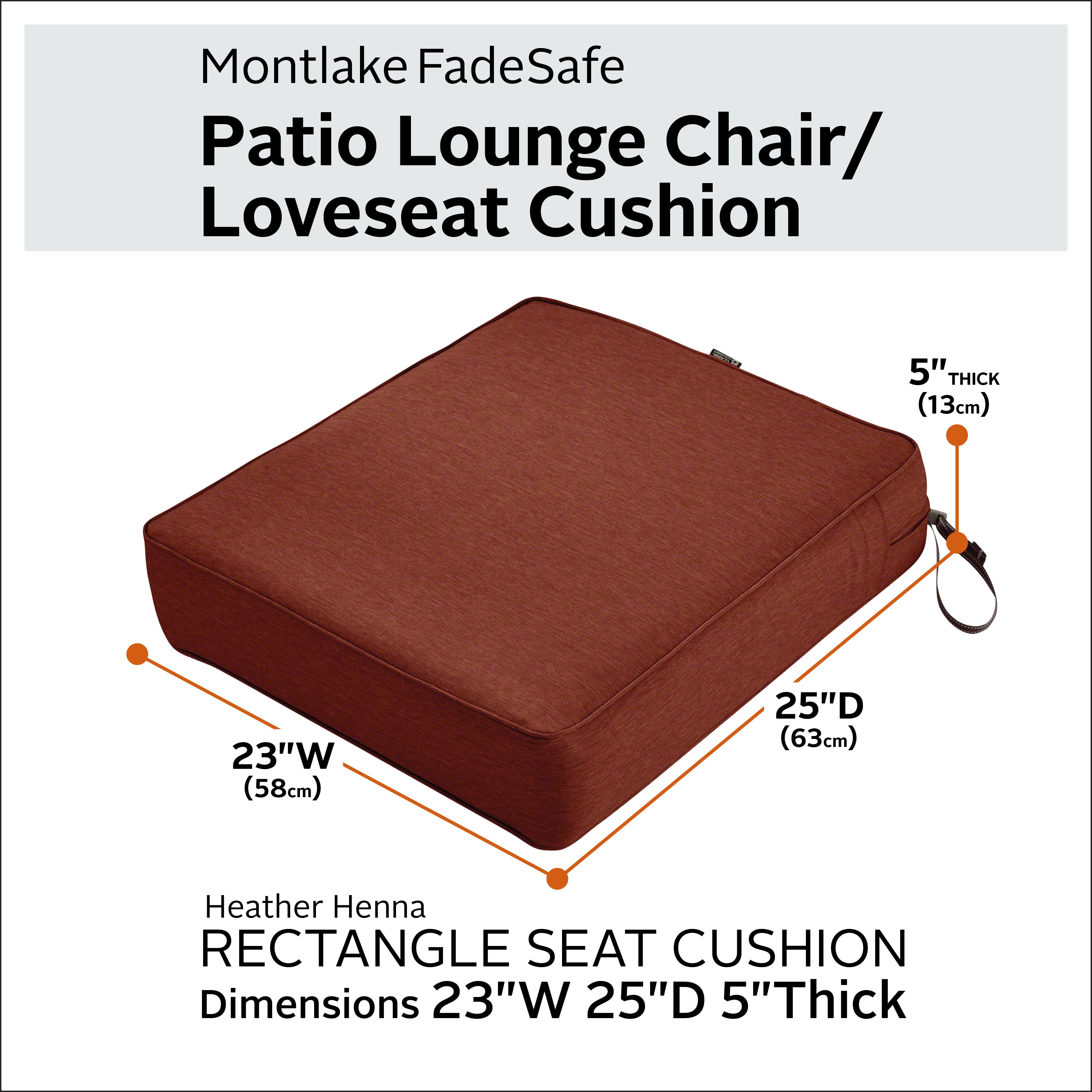 Classic Accessories Montlake FadeSafe Water-Resistant 5 Inch Thick Rectangle Patio Lounge Seat Cushion