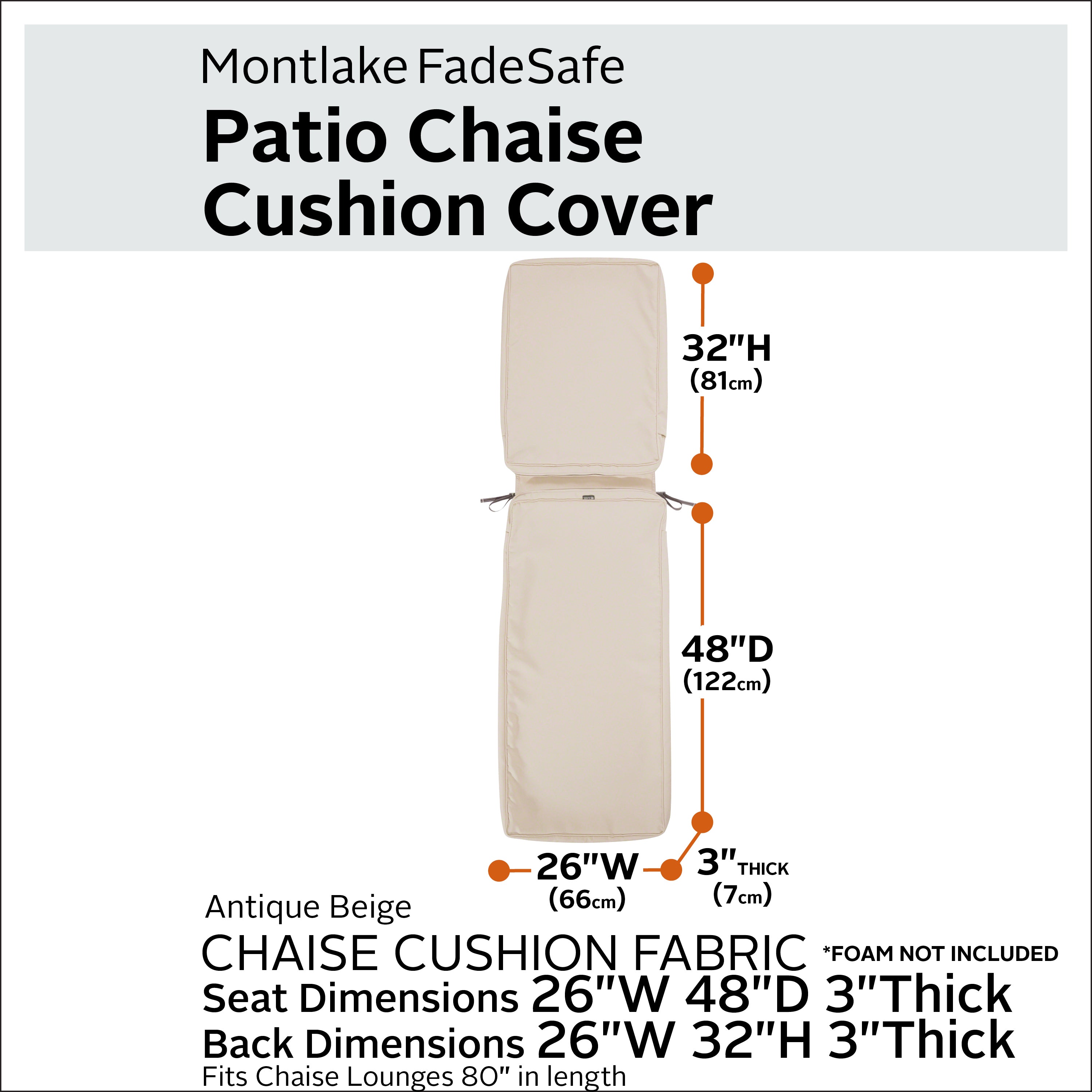 Montlake FadeSafe Water-Resistant Patio Chaise Lounge Cushion Cover