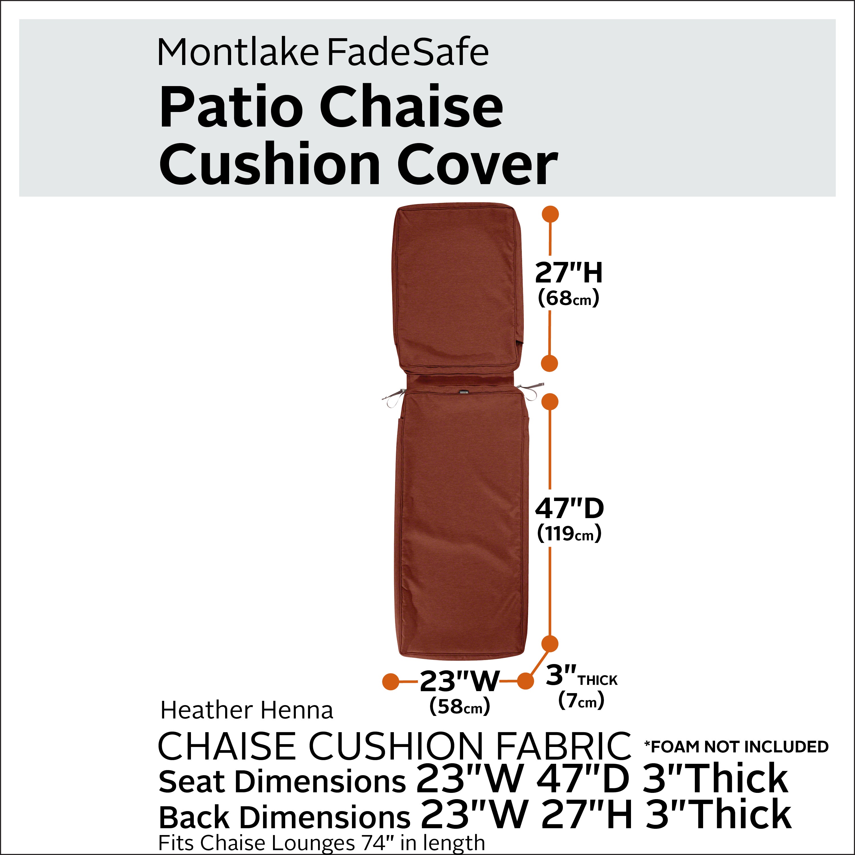 Montlake FadeSafe Water-Resistant Patio Chaise Lounge Cushion Cover