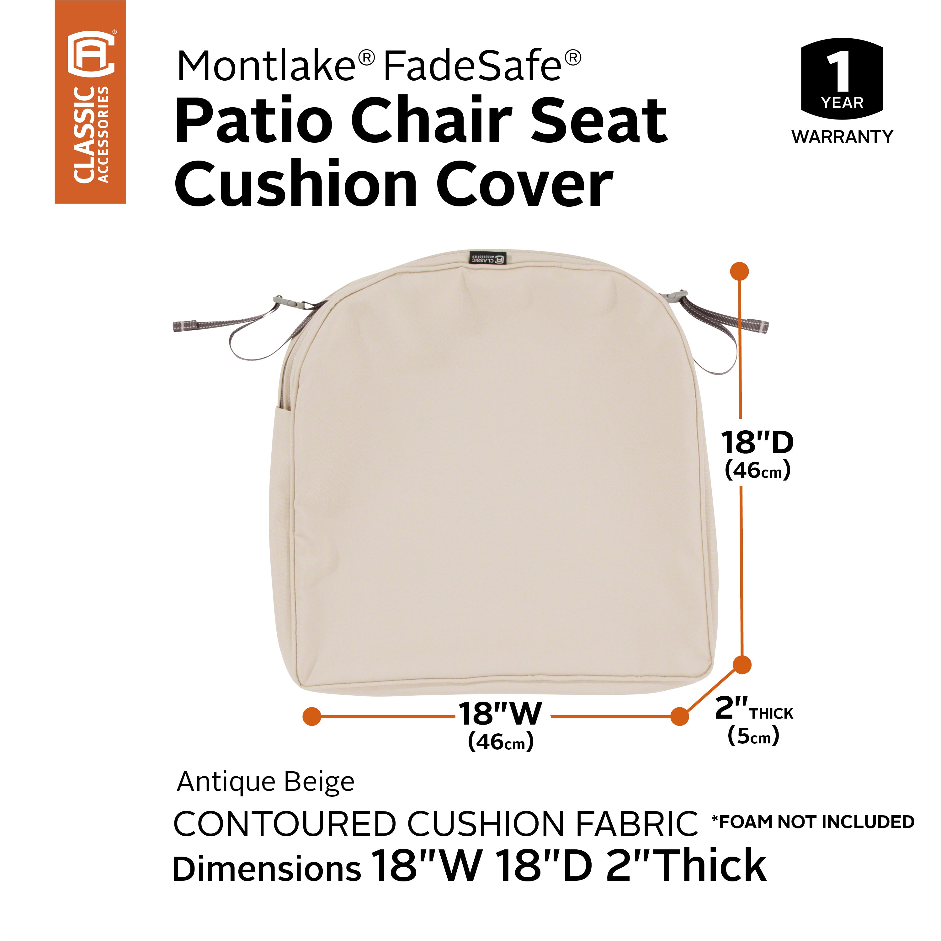 Classic Accessories Montlake Outdoor Weatherproof Dining Seat Cushion
