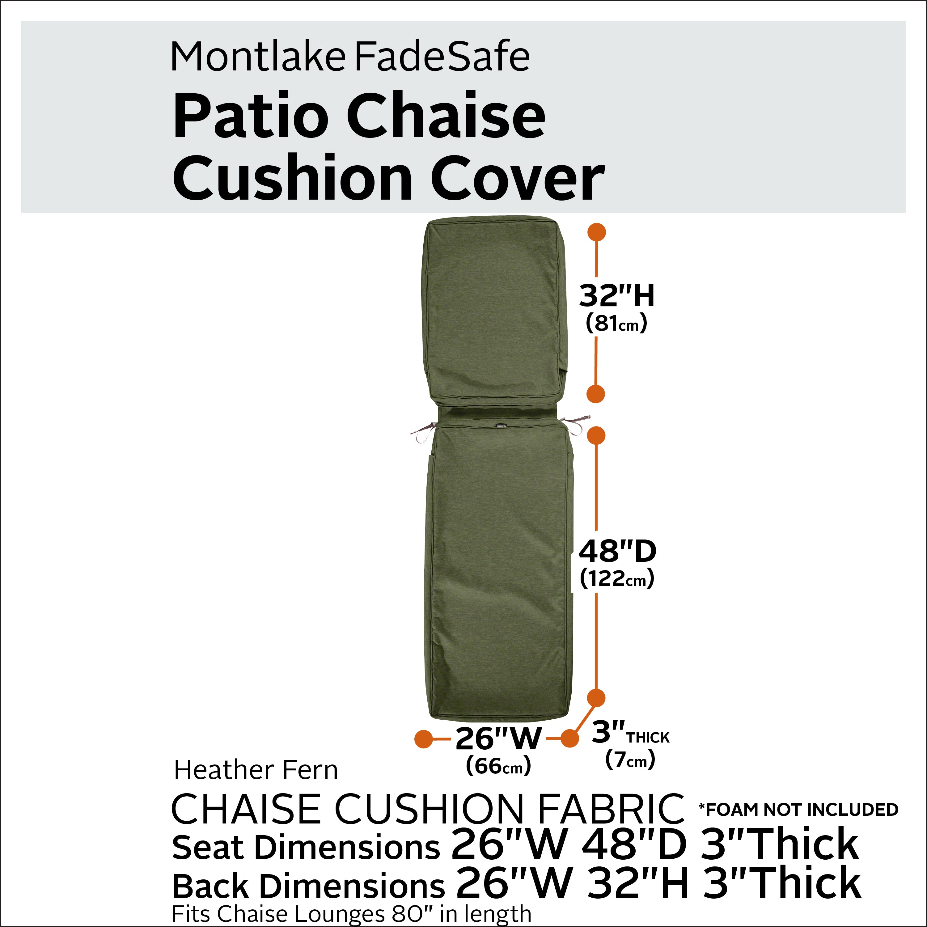 Montlake FadeSafe Water-Resistant Patio Chaise Lounge Cushion Cover