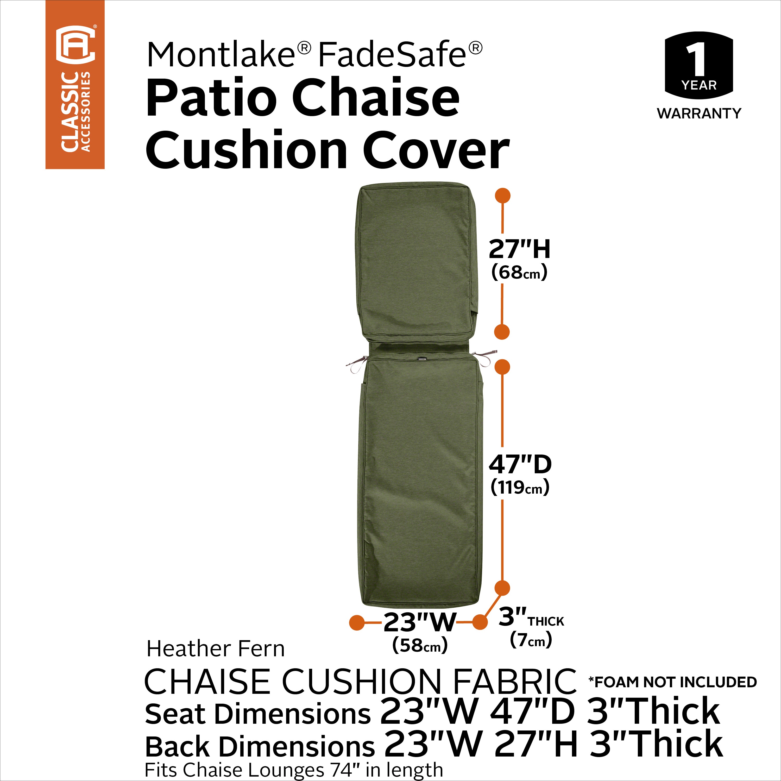 Montlake FadeSafe Water-Resistant Patio Chaise Lounge Cushion Cover