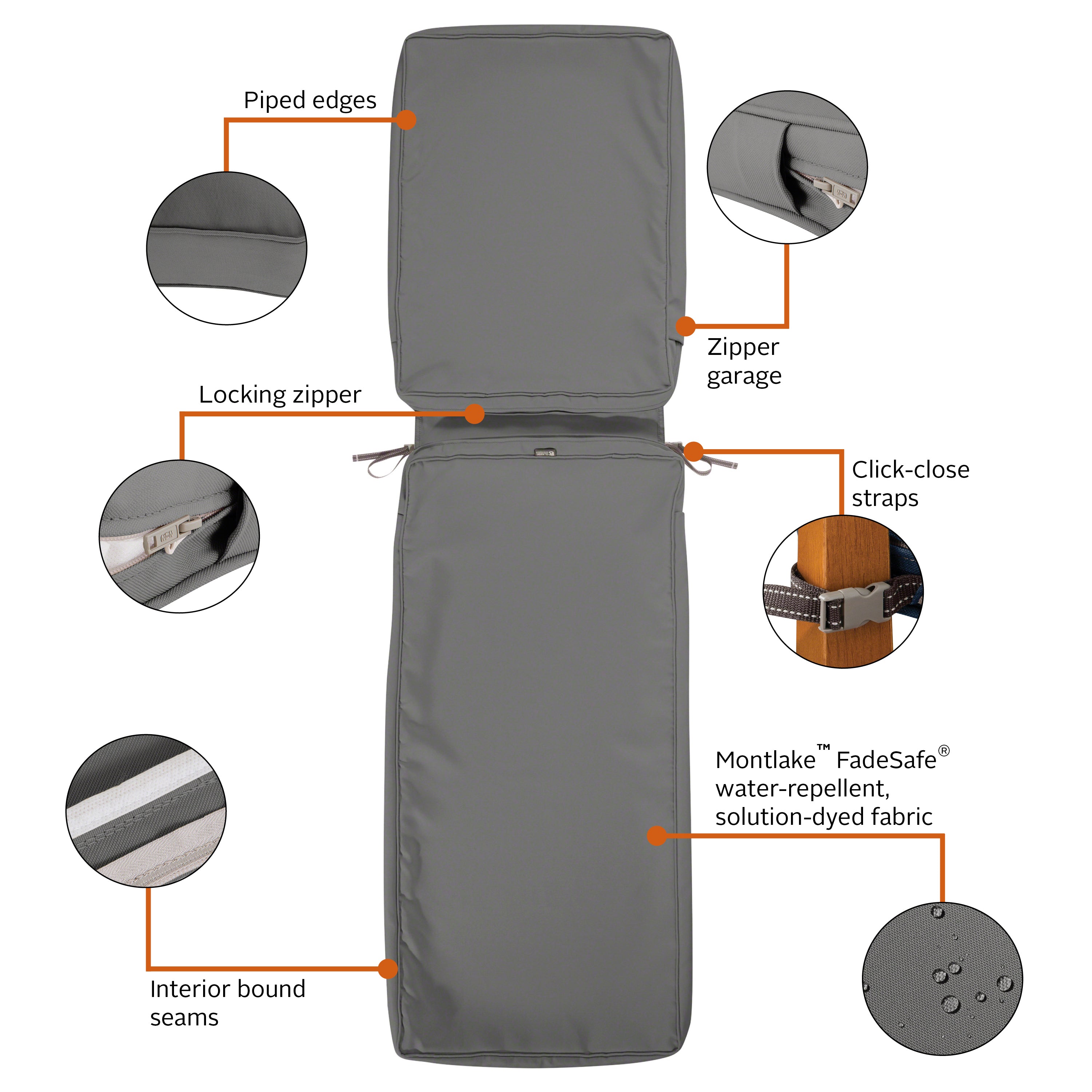 Montlake FadeSafe Water-Resistant Patio Chaise Lounge Cushion Cover