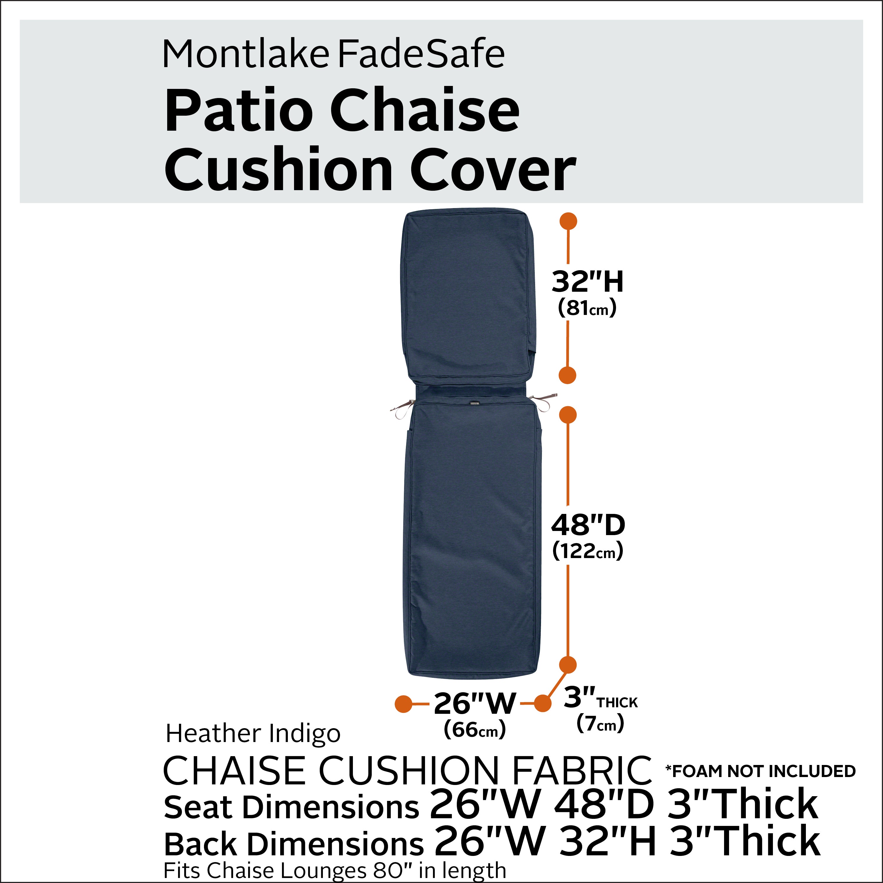 Montlake FadeSafe Water-Resistant Patio Chaise Lounge Cushion Cover