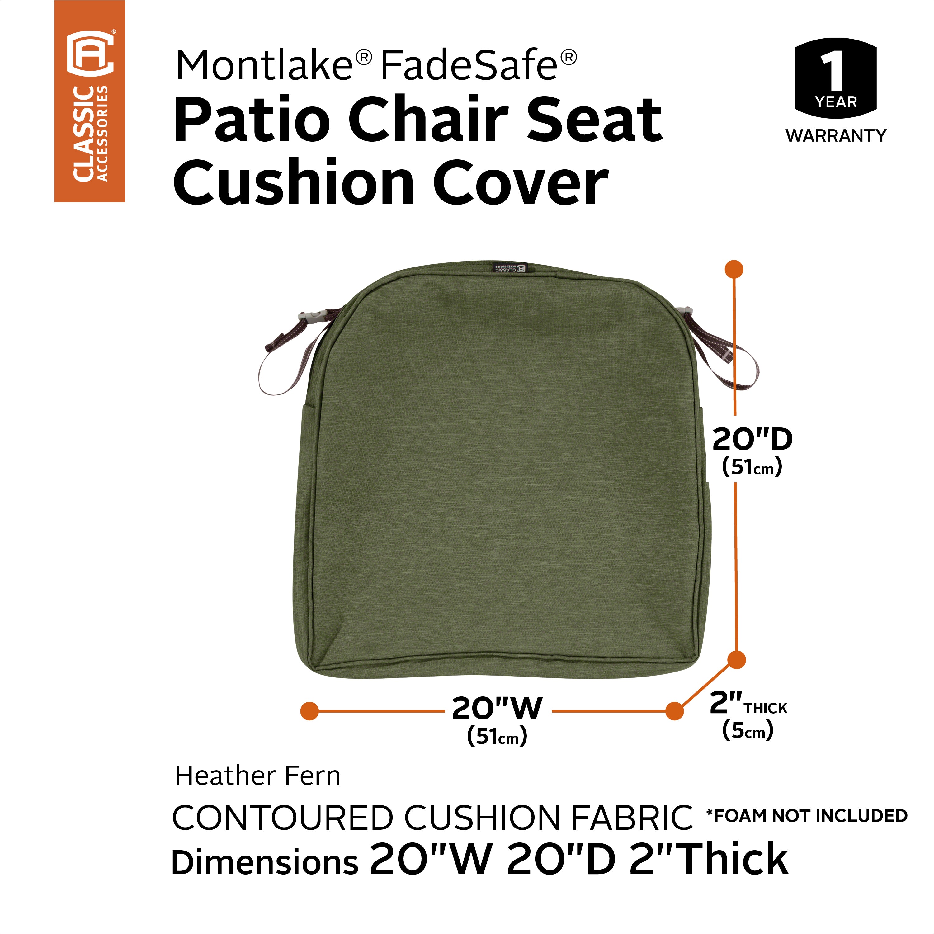Classic Accessories Montlake Outdoor Weatherproof Dining Seat Cushion