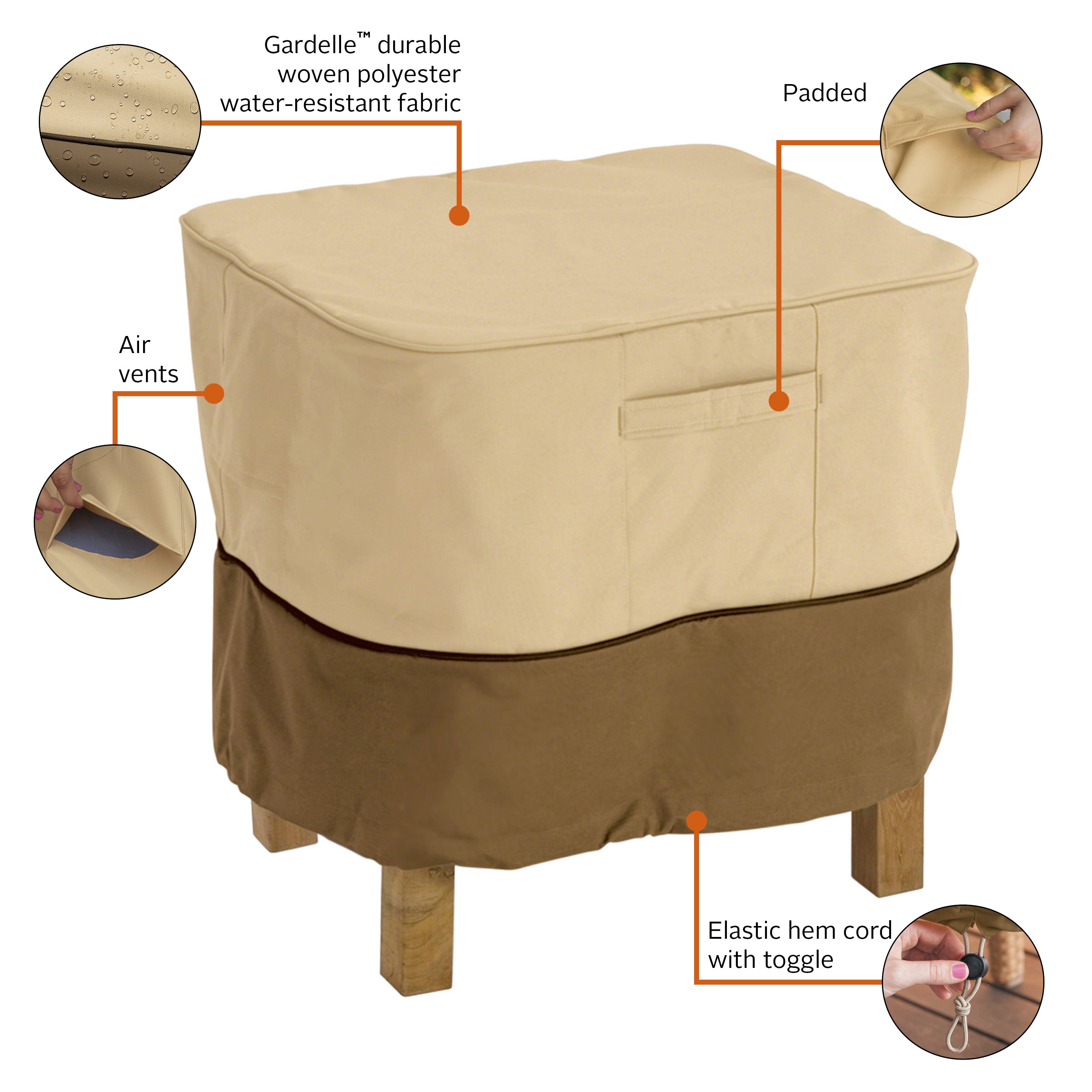 Classic Accessories Veranda Water-Resistant Square Patio Ottoman/Side Table Cover