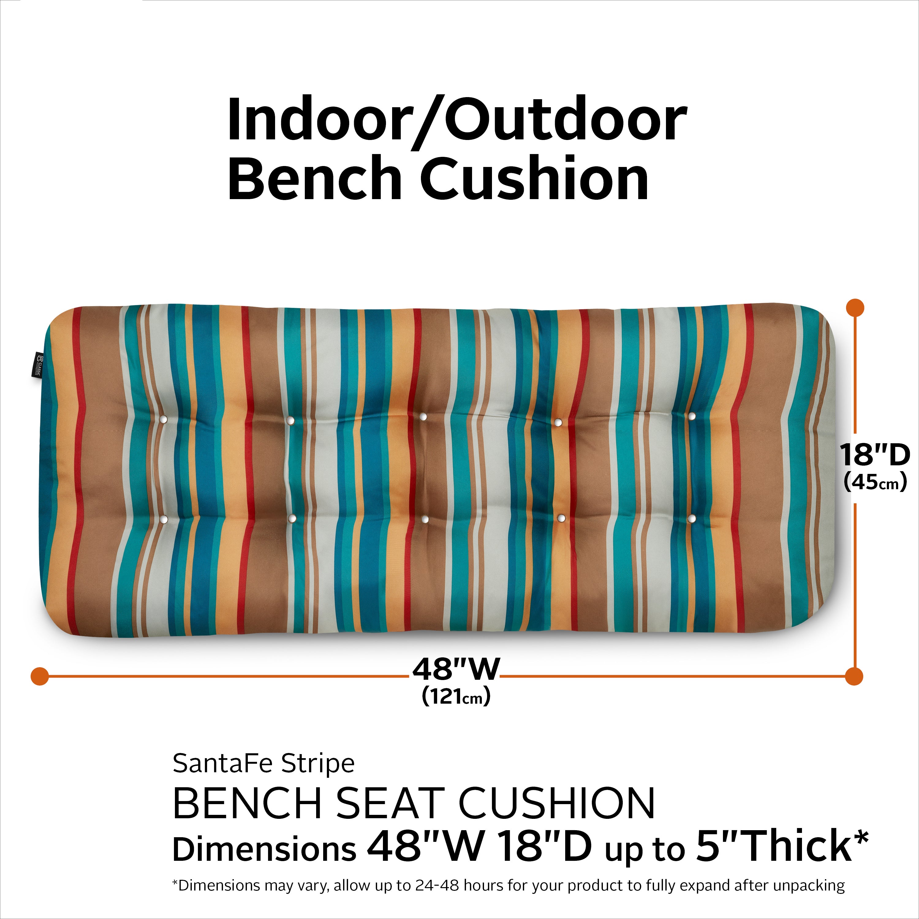 ClassicAccessories_Cushion_OPP_Bench_SanteFe_48x18x5_SizingGraphic_62-207.jpg