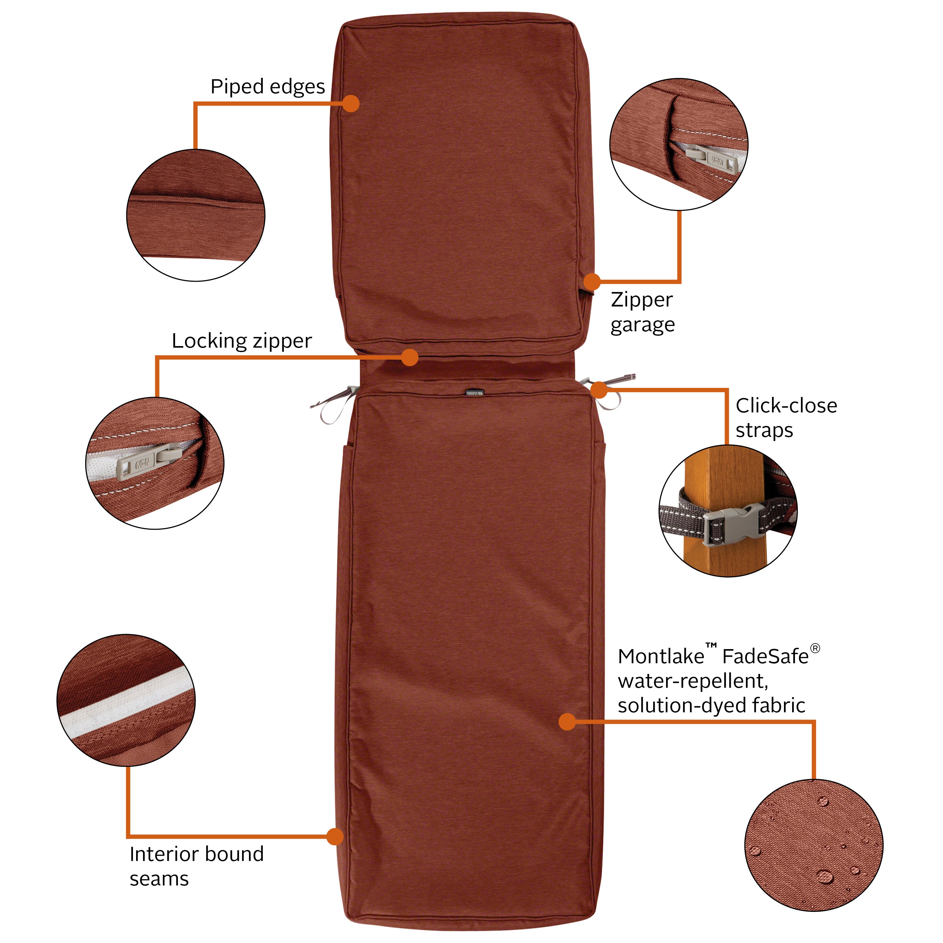 Montlake FadeSafe Water-Resistant Patio Chaise Lounge Cushion Cover