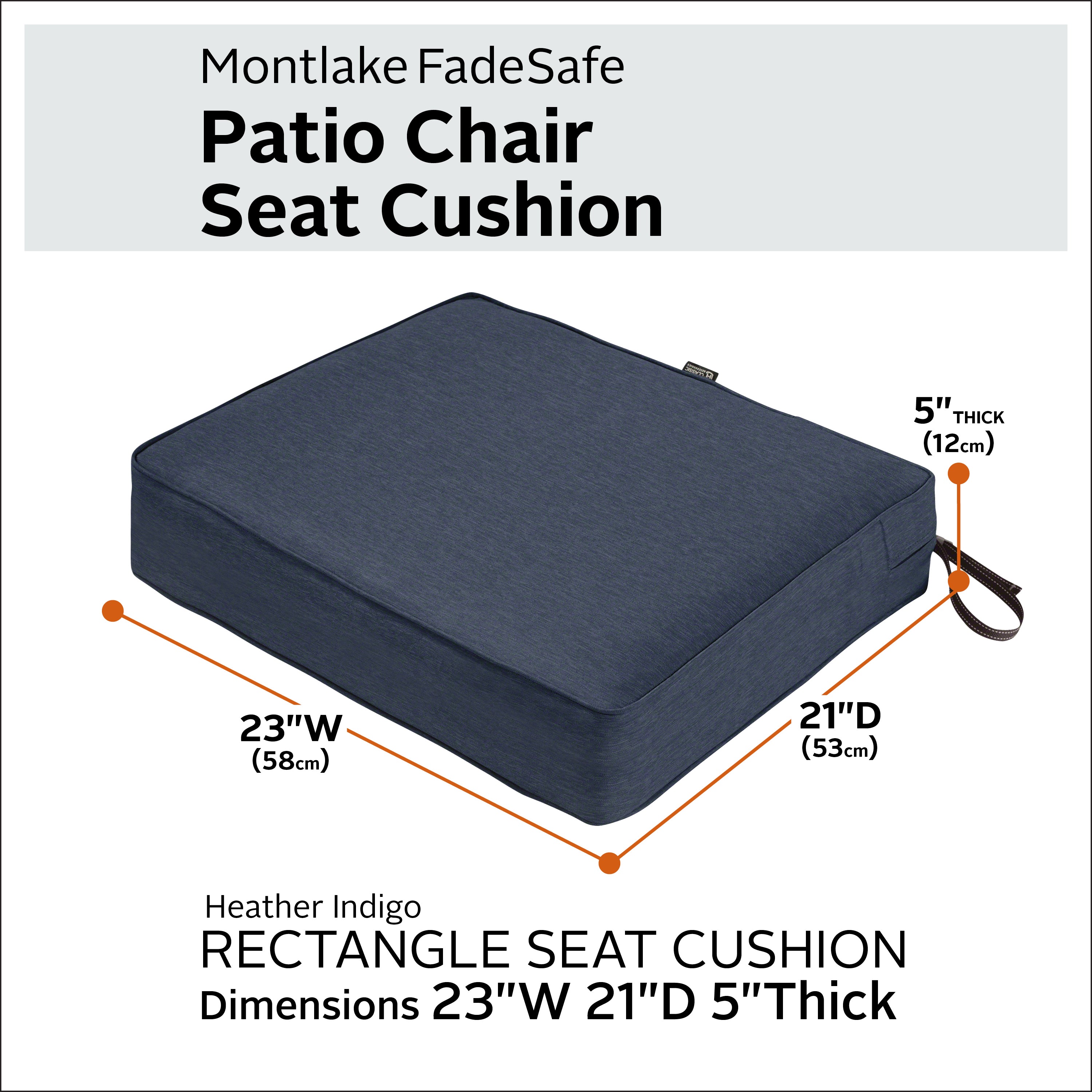Classic Accessories Montlake FadeSafe Water-Resistant 5 Inch Thick Rectangle Patio Lounge Seat Cushion