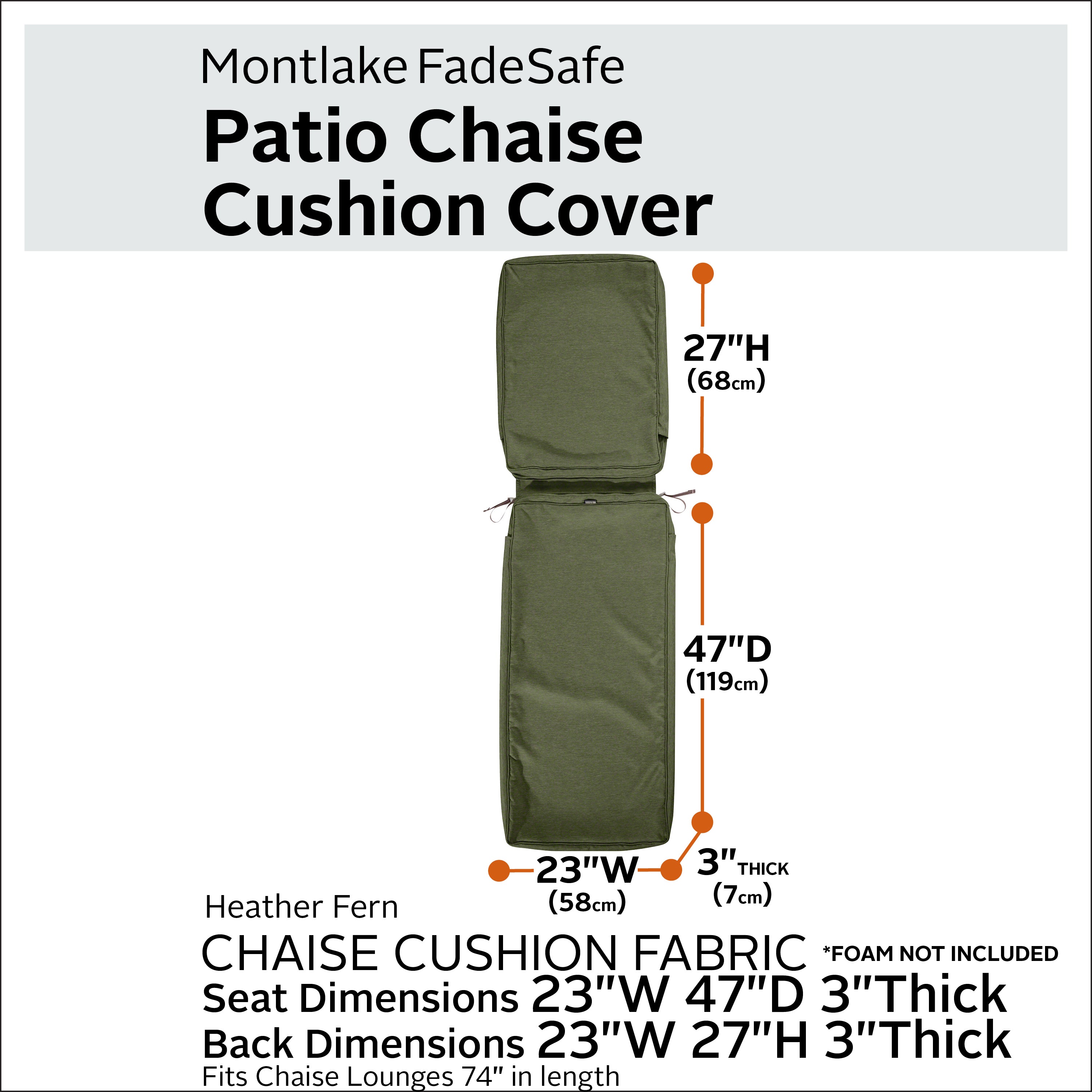 Montlake FadeSafe Water-Resistant Patio Chaise Lounge Cushion Cover