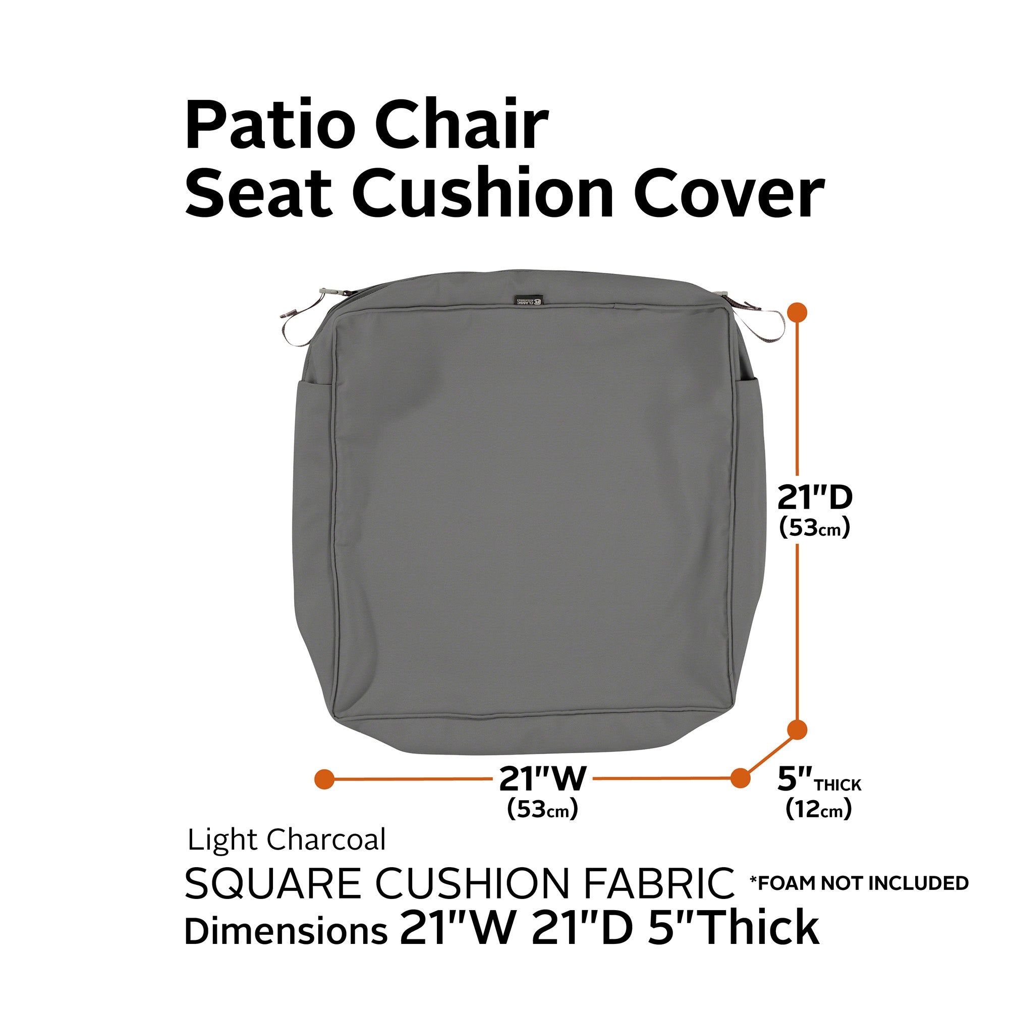 Classic Accessories Montlake FadeSafe Water-Resistant 5 Inch Thick Square Patio Dining Seat Cushion Cover