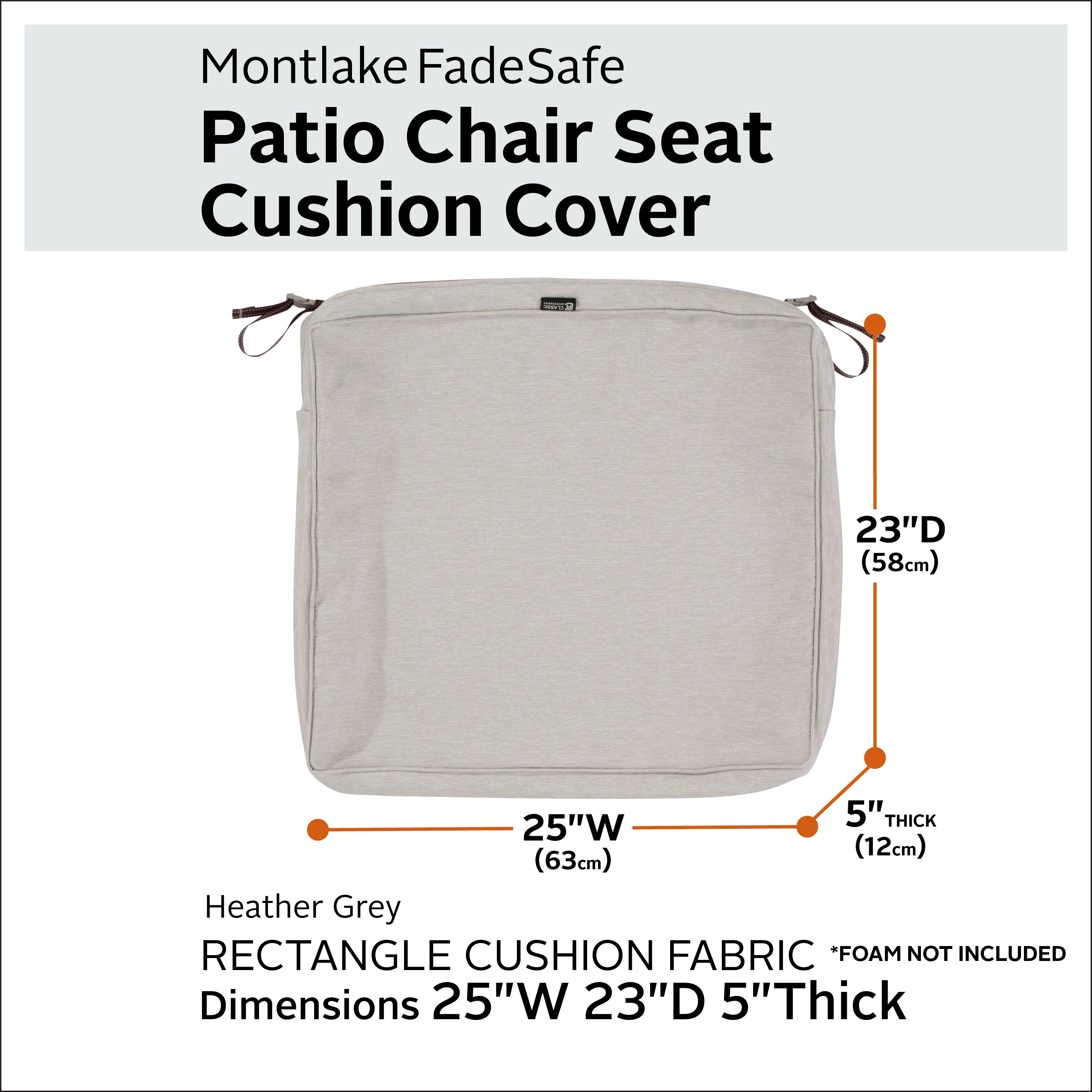 Classic Accessories Montlake FadeSafe Water-Resistant Rectangular Patio Lounge Seat Cushion Cover