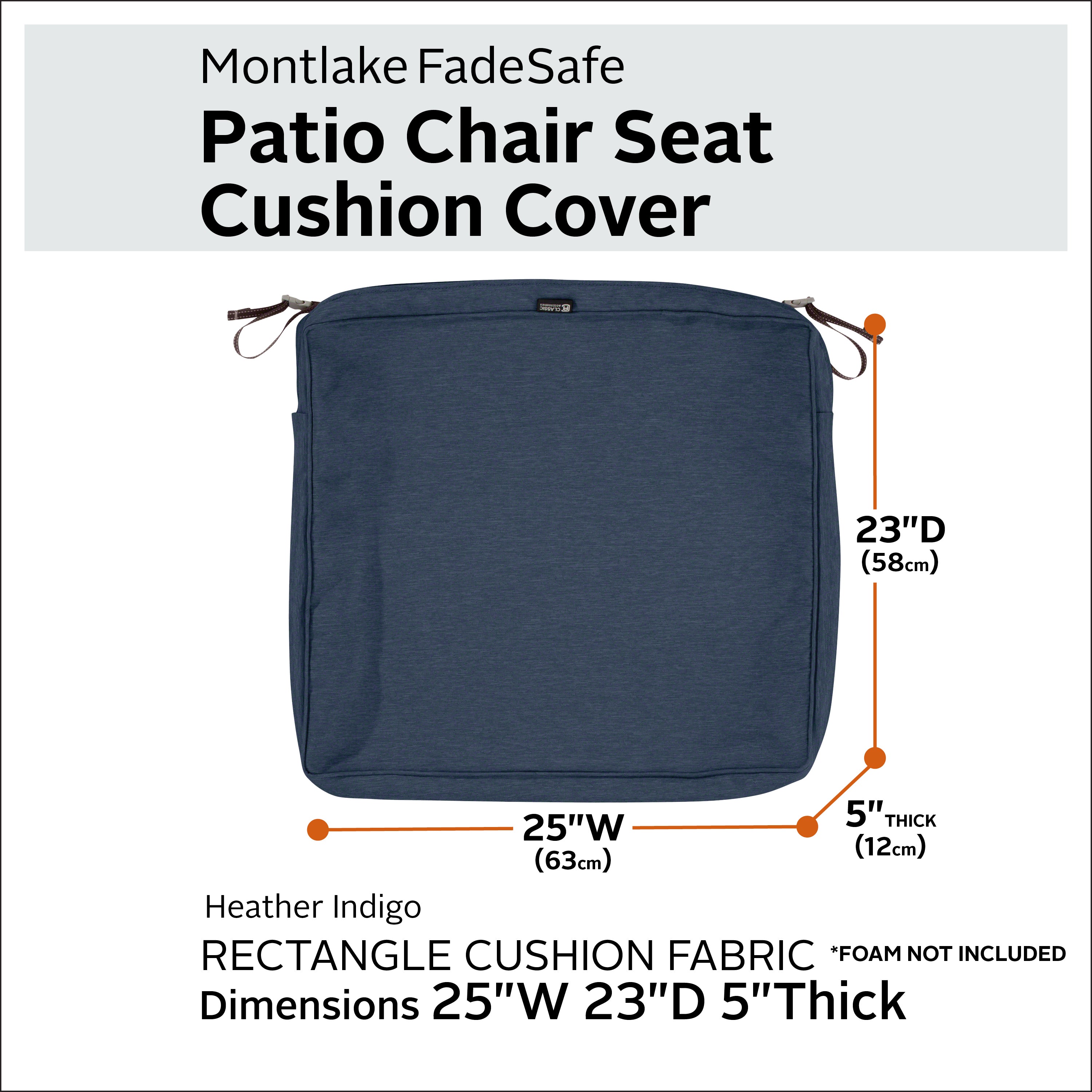 Classic Accessories Montlake FadeSafe Water-Resistant Rectangular Patio Lounge Seat Cushion Cover