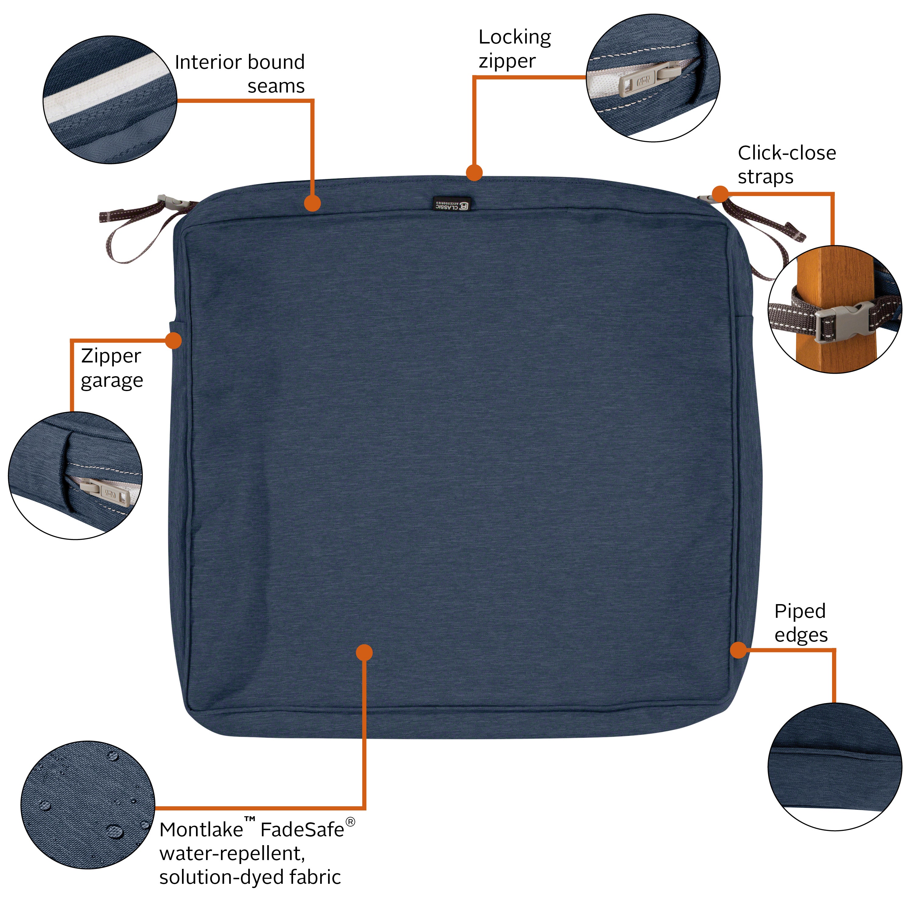 Classic Accessories Montlake FadeSafe Water-Resistant Rectangular Patio Lounge Seat Cushion Cover