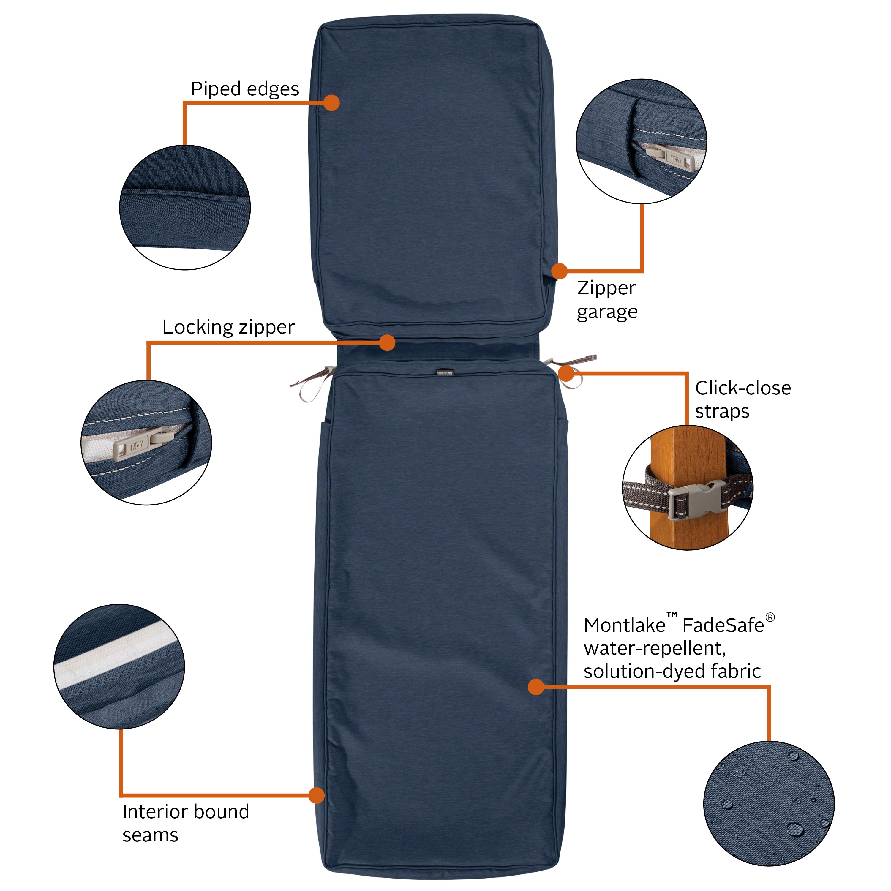 Montlake FadeSafe Water-Resistant Patio Chaise Lounge Cushion Cover