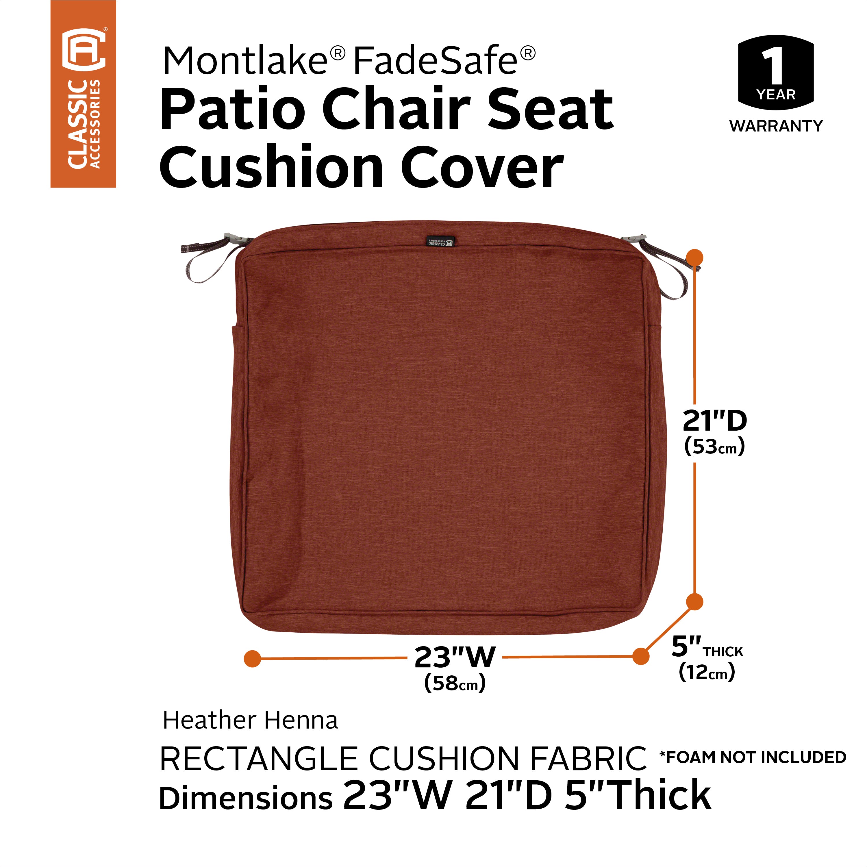 Classic Accessories Montlake FadeSafe Water-Resistant Rectangular Patio Lounge Seat Cushion Cover