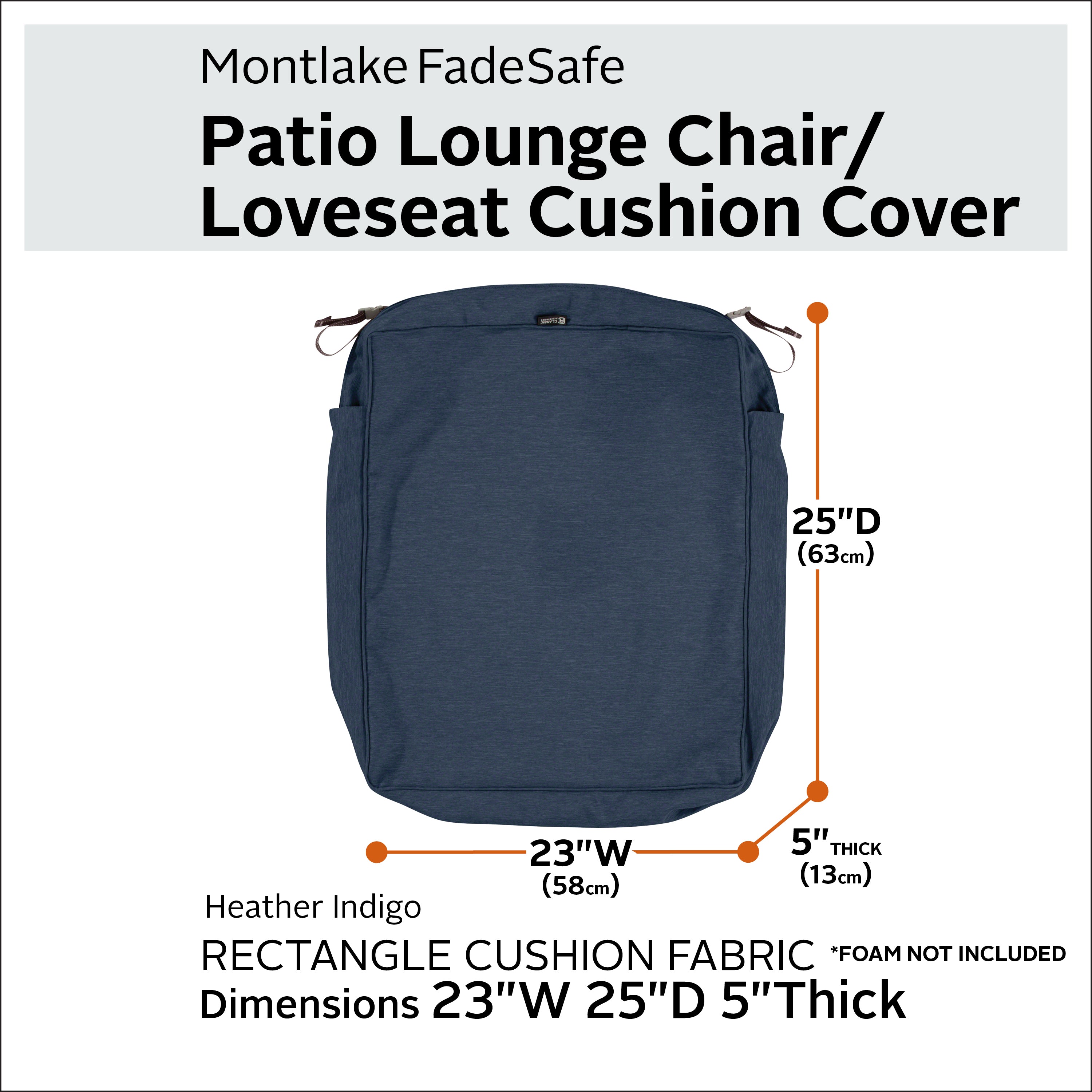 Classic Accessories Montlake FadeSafe Water-Resistant Rectangular Patio Lounge Seat Cushion Cover