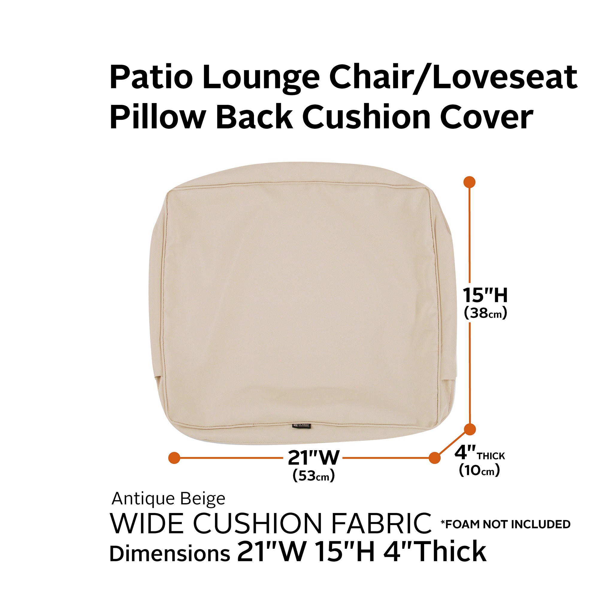 Classic Accessories Montlake FadeSafe Water-Resistant Patio Lounge Back Cushion Cover
