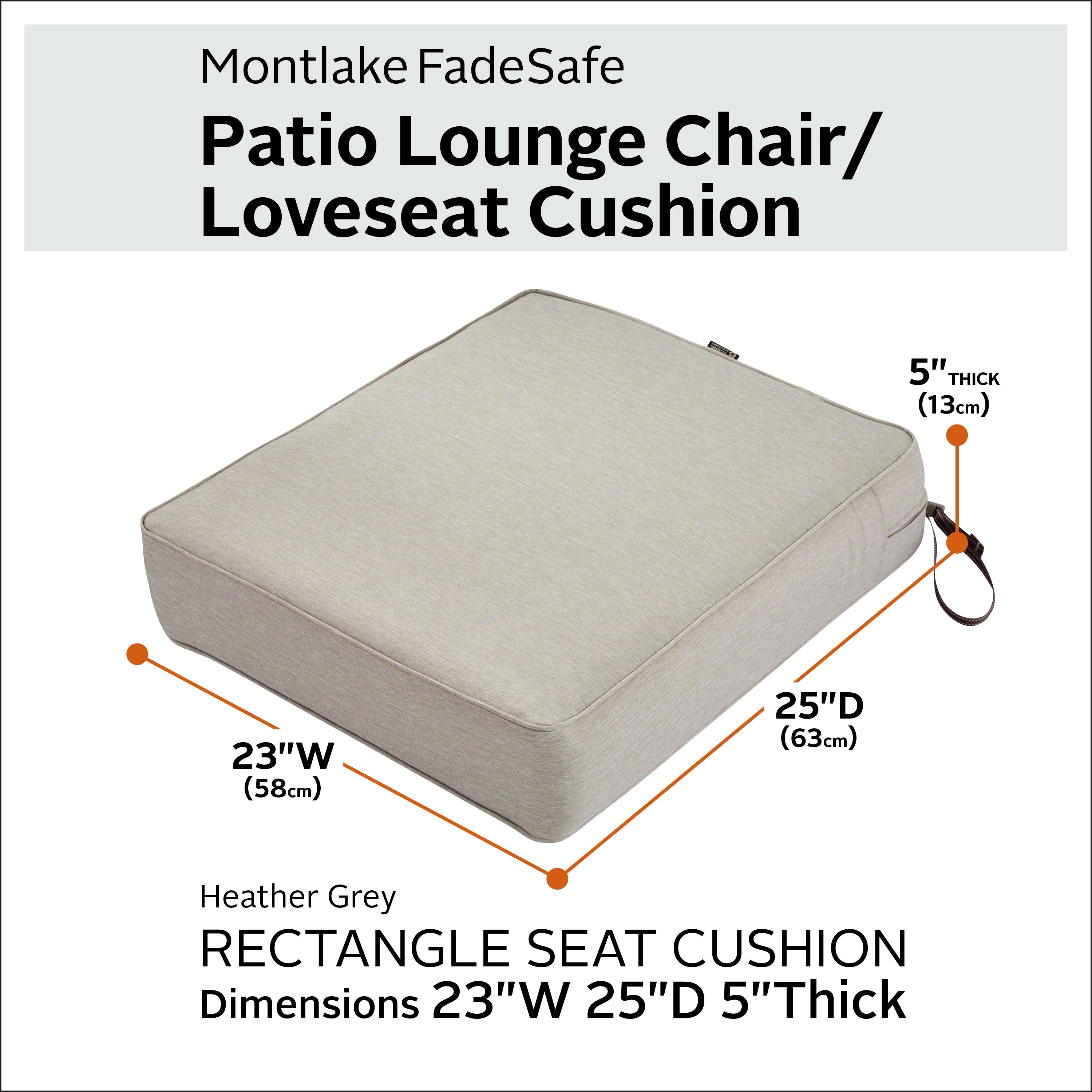 Classic Accessories Montlake FadeSafe Water-Resistant 5 Inch Thick Rectangle Patio Lounge Seat Cushion