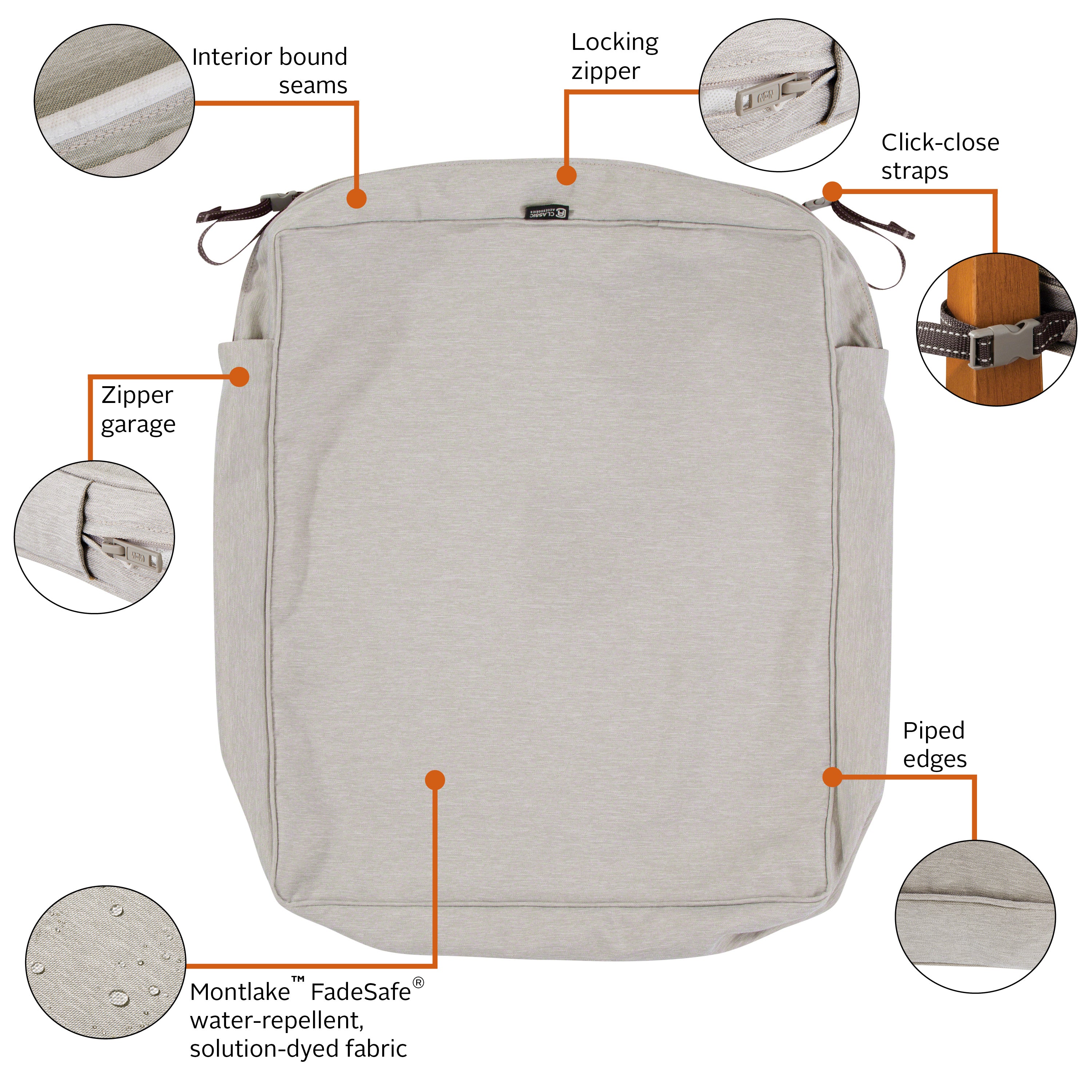 Classic Accessories Montlake FadeSafe Water-Resistant Rectangular Patio Lounge Seat Cushion Cover