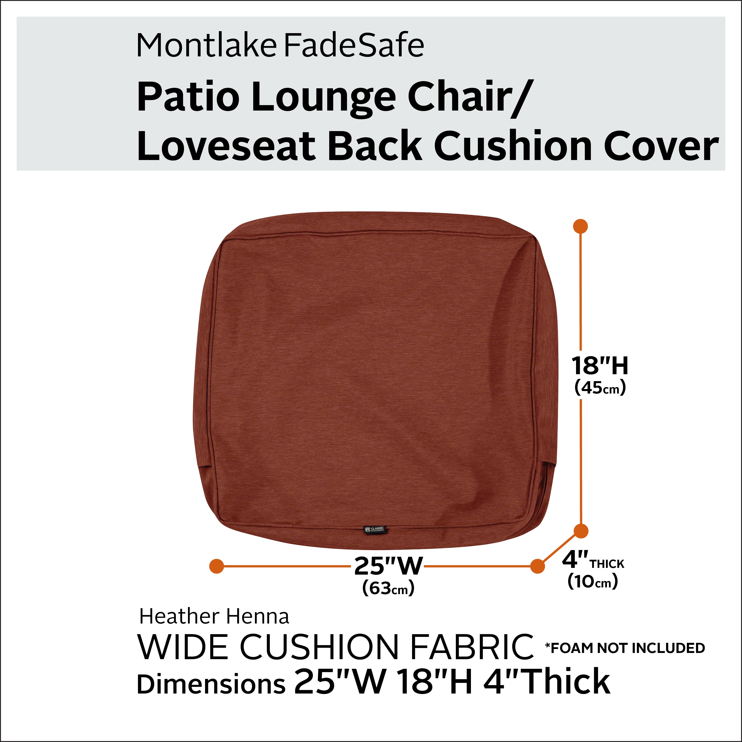 Classic Accessories Montlake FadeSafe Water-Resistant Patio Lounge Back Cushion Cover