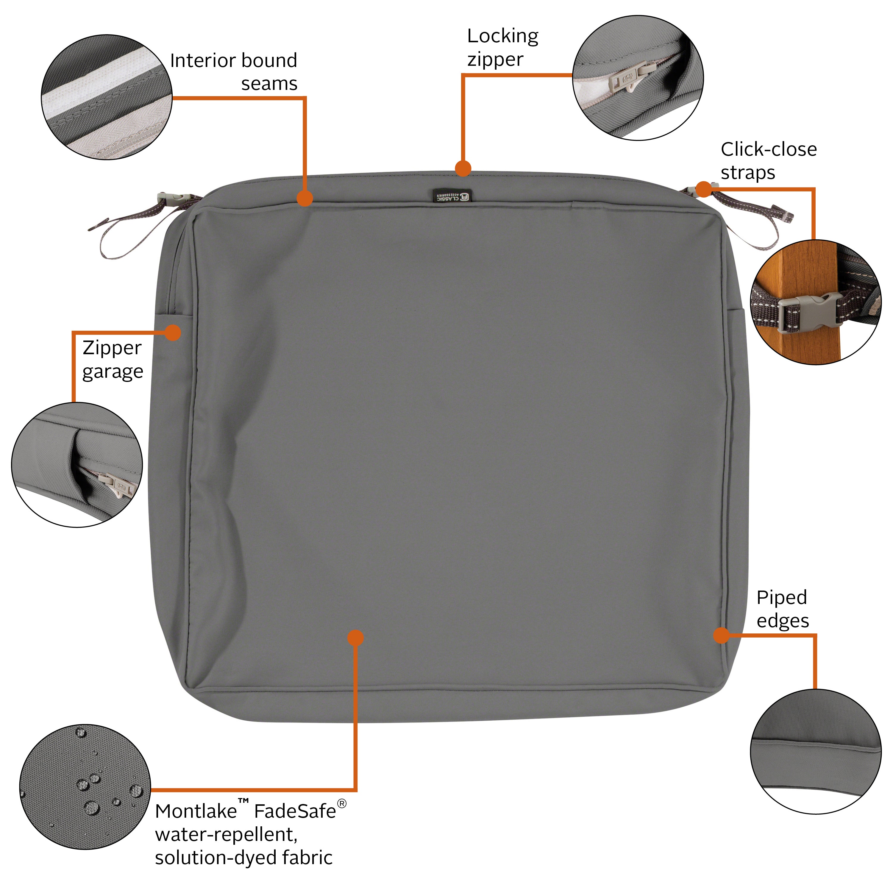 Classic Accessories Montlake FadeSafe Water-Resistant Rectangular Patio Lounge Seat Cushion Cover