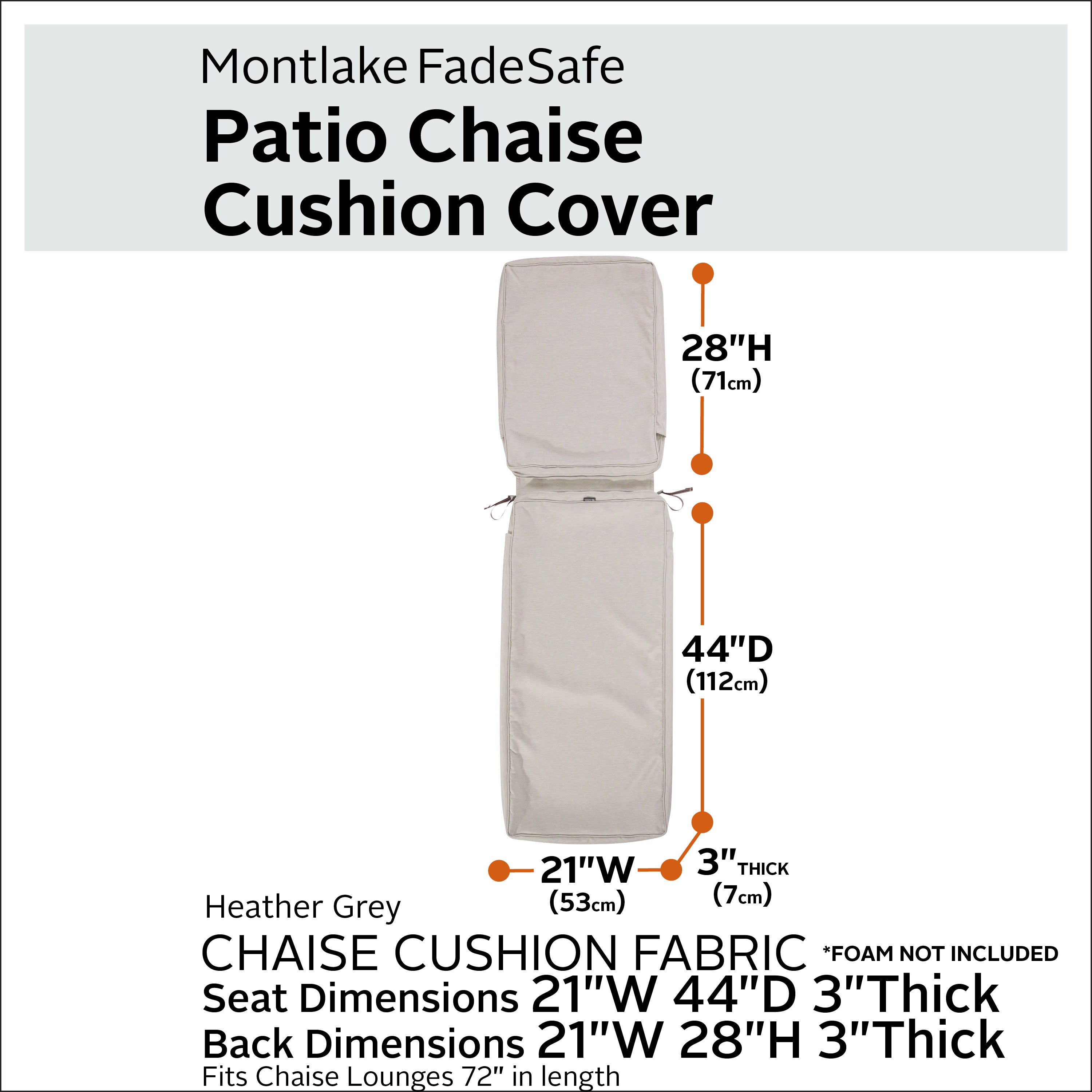 Montlake FadeSafe Water-Resistant Patio Chaise Lounge Cushion Cover