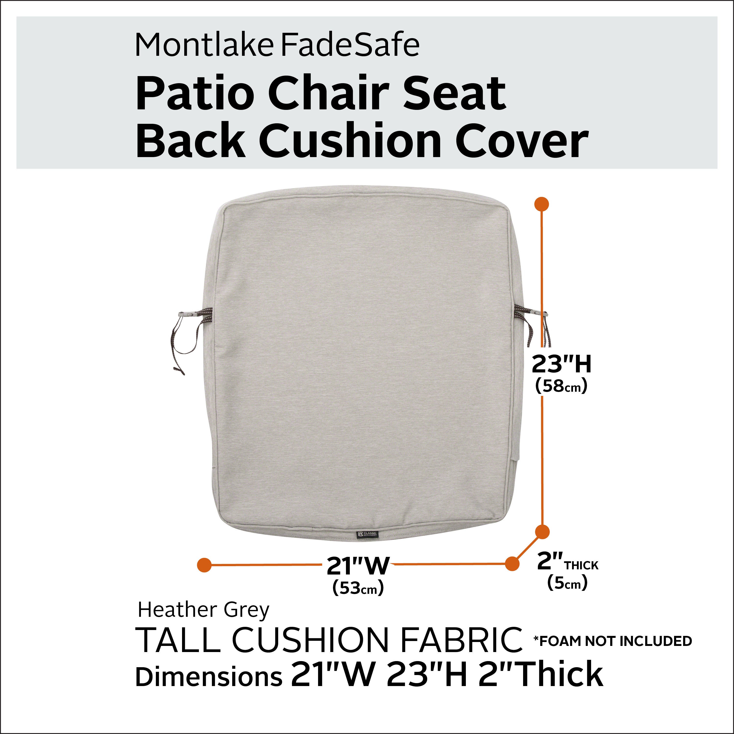 Classic Accessories Montlake FadeSafe Water-Resistant Patio Lounge Back Cushion Cover