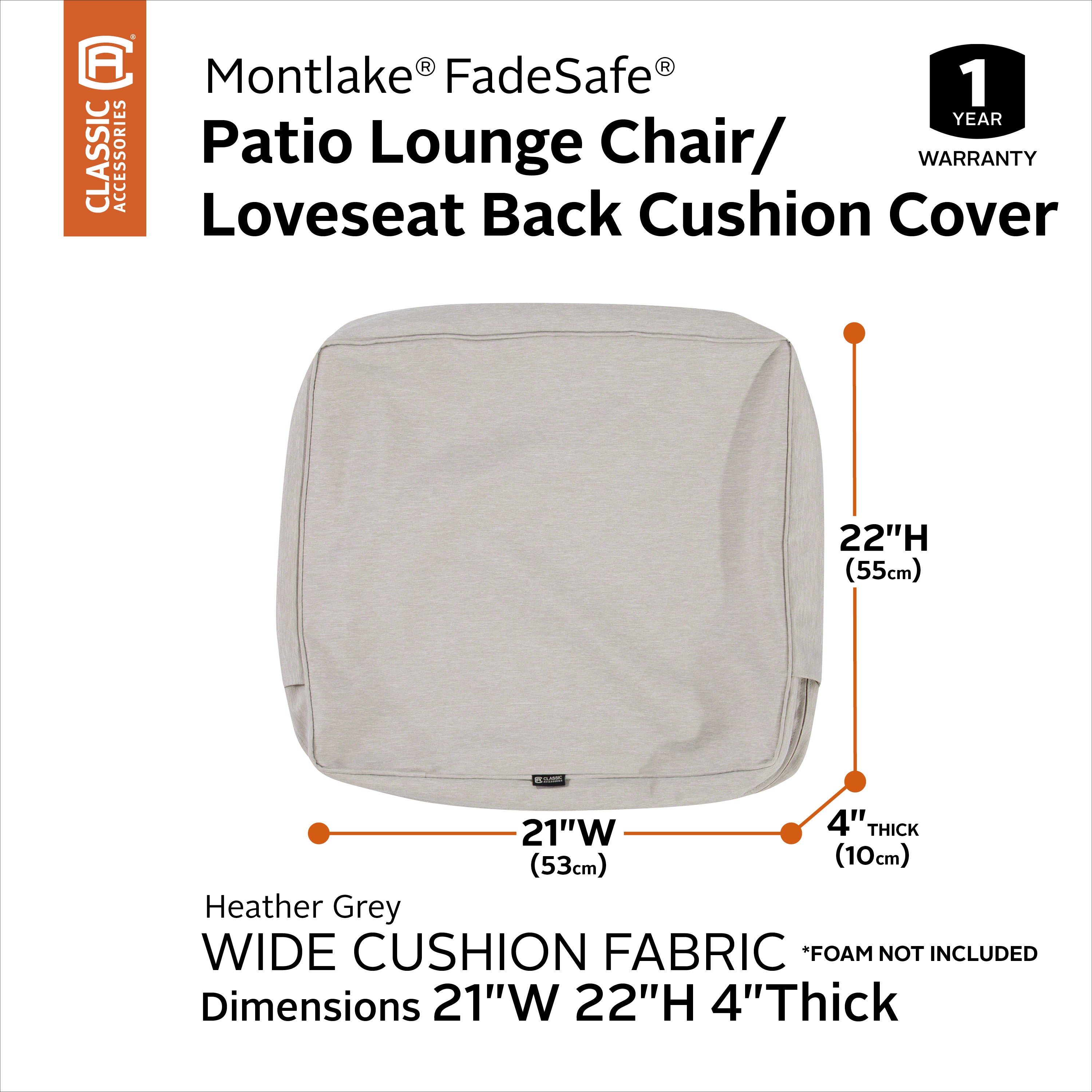 Classic Accessories Montlake FadeSafe Water-Resistant Patio Lounge Back Cushion Cover