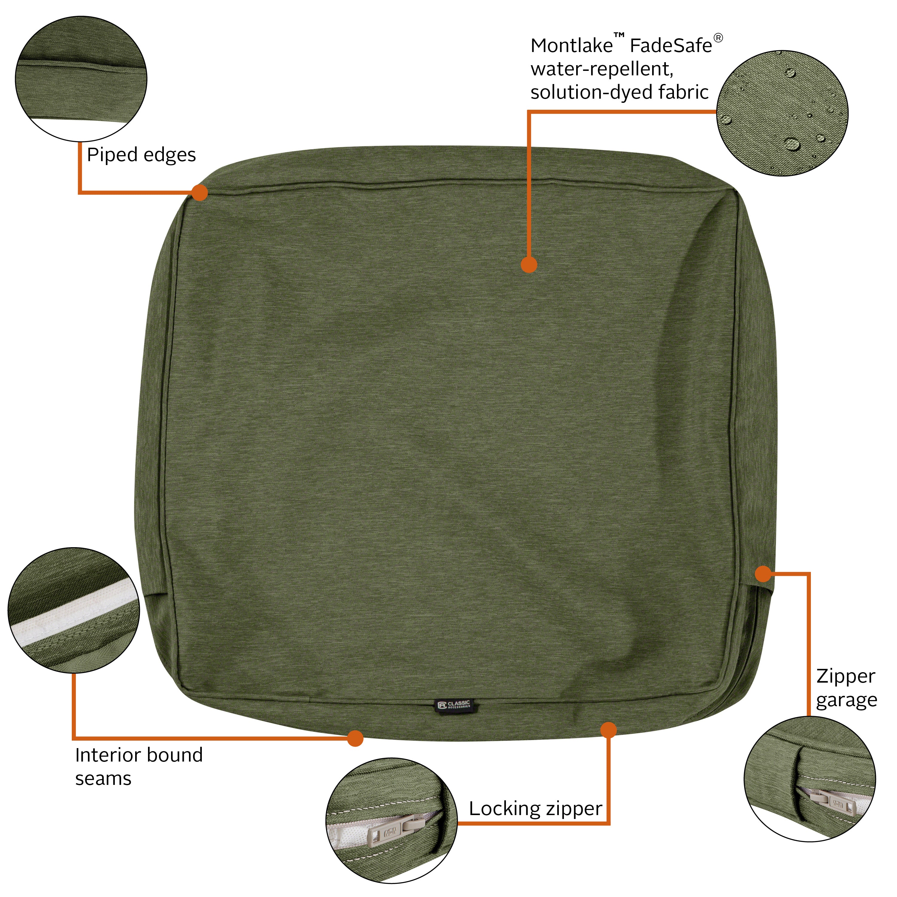 Classic Accessories Montlake FadeSafe Water-Resistant Patio Lounge Back Cushion Cover