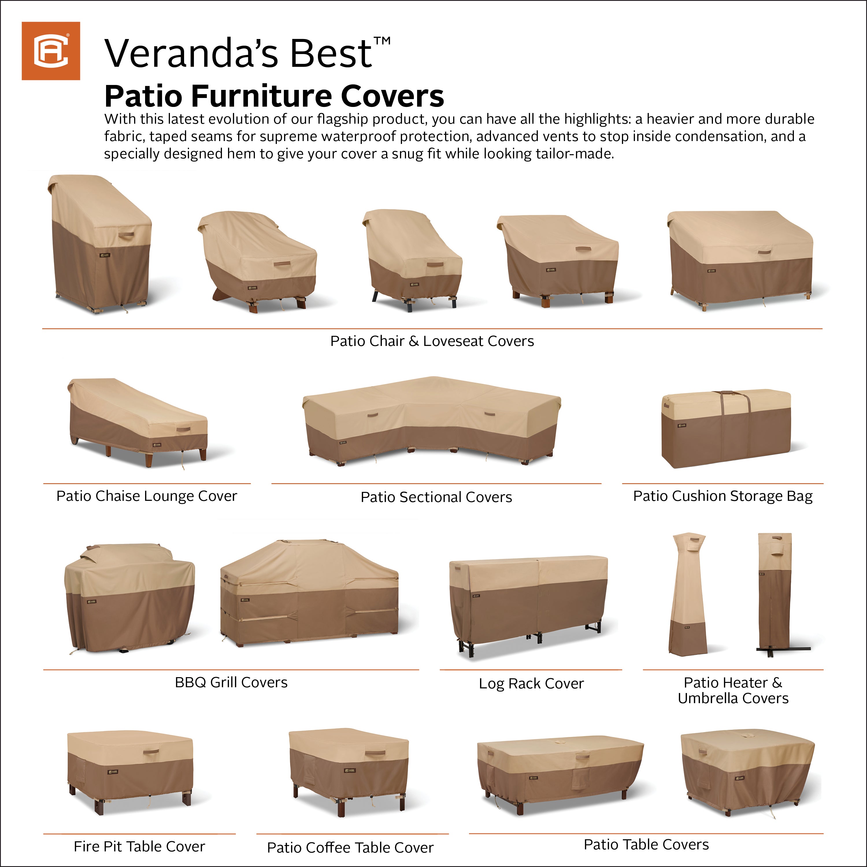 Veranda's Best Waterproof Offset Umbrella & Frame Cover, 13 Foot