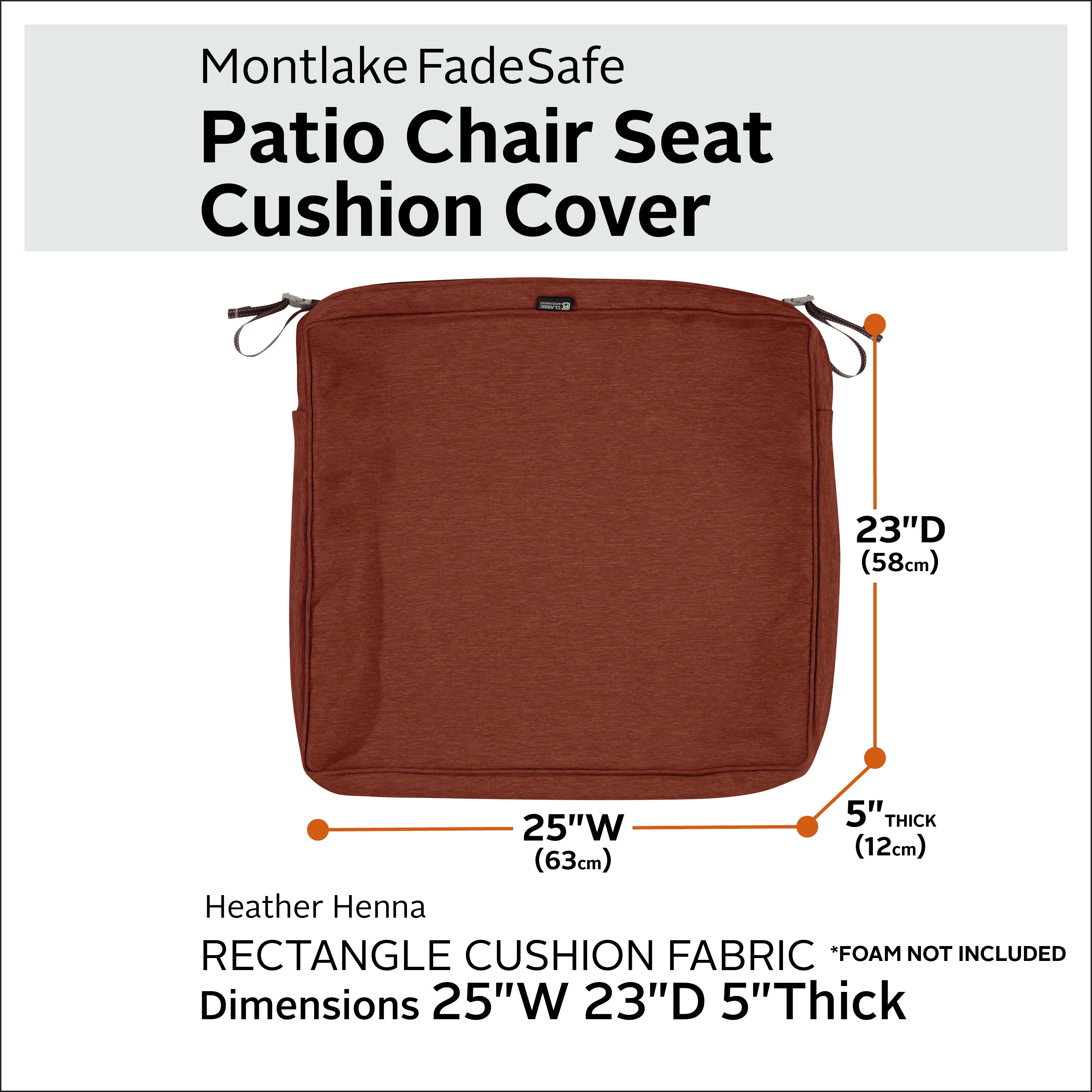 Classic Accessories Montlake FadeSafe Water-Resistant Rectangular Patio Lounge Seat Cushion Cover