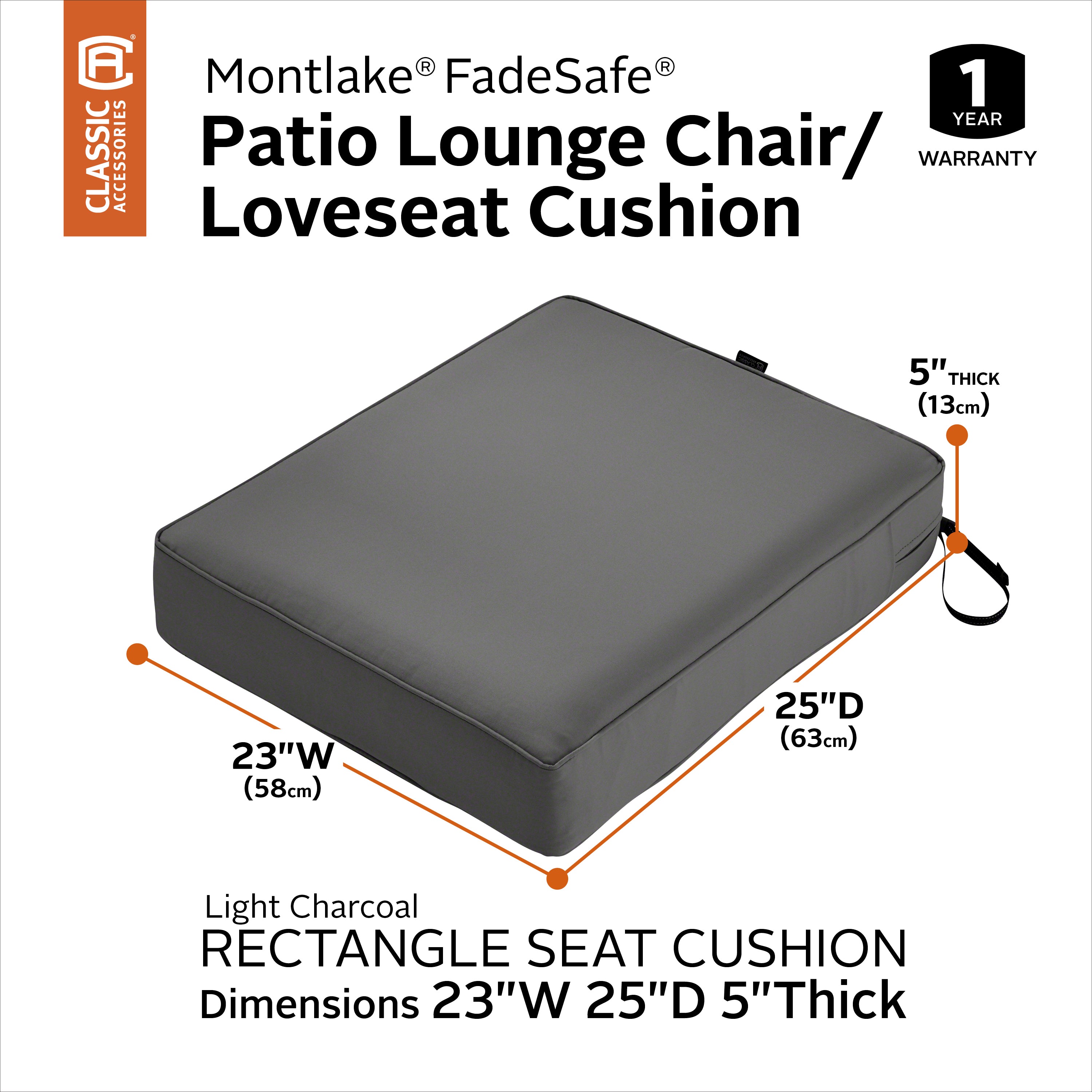 Montlake FadeSafe 5-Inch Rectangle Patio Lounge Seat Cushion | Classic