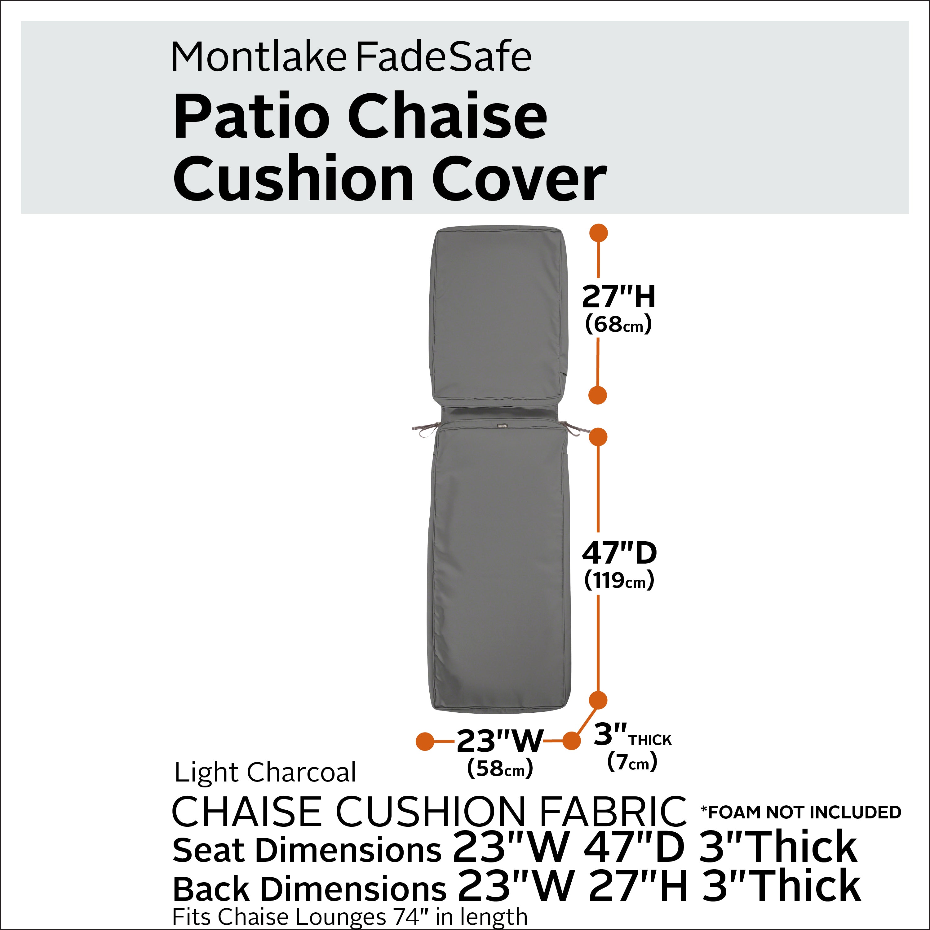 Montlake FadeSafe Water-Resistant Patio Chaise Lounge Cushion Cover
