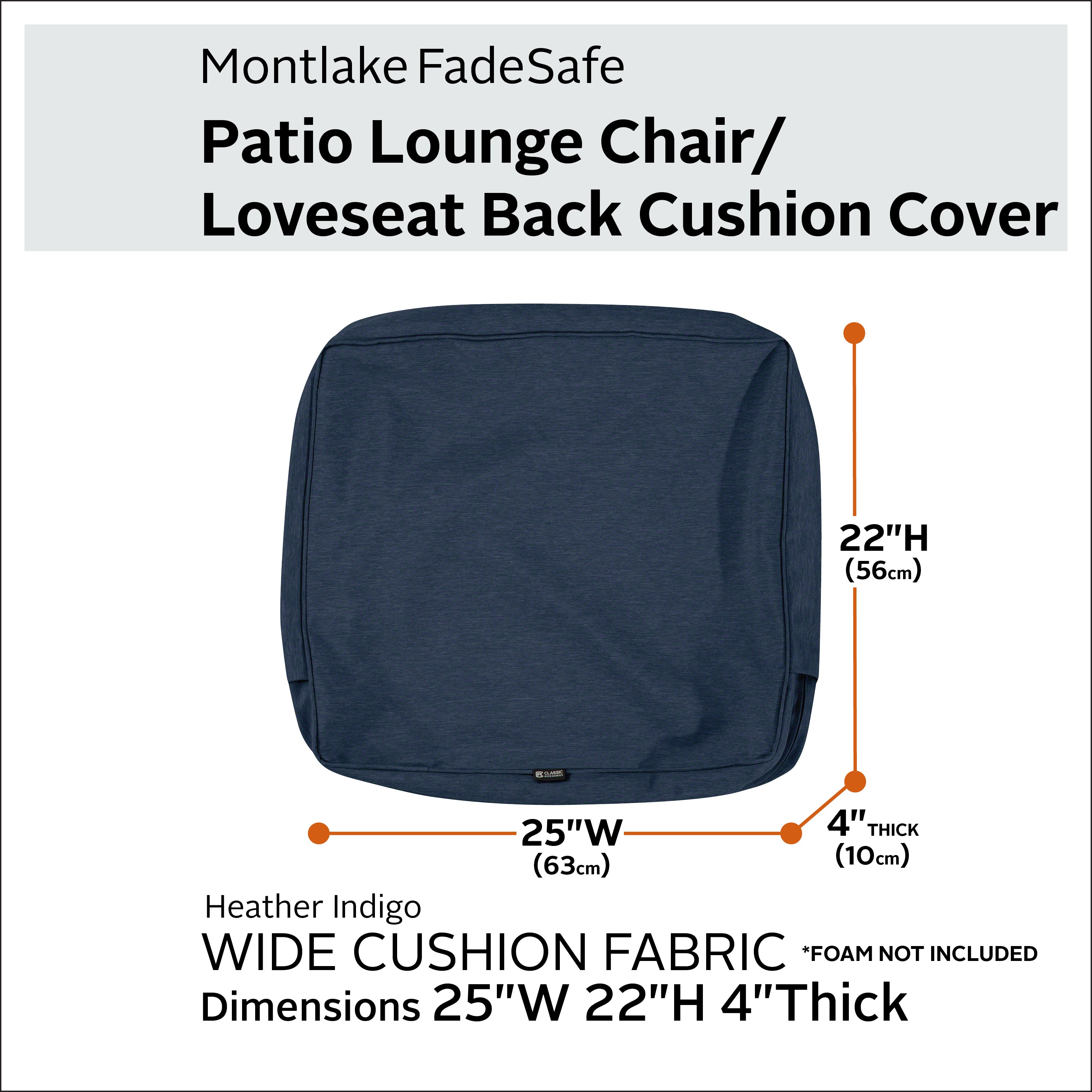 Classic Accessories Montlake FadeSafe Water-Resistant Patio Lounge Back Cushion Cover