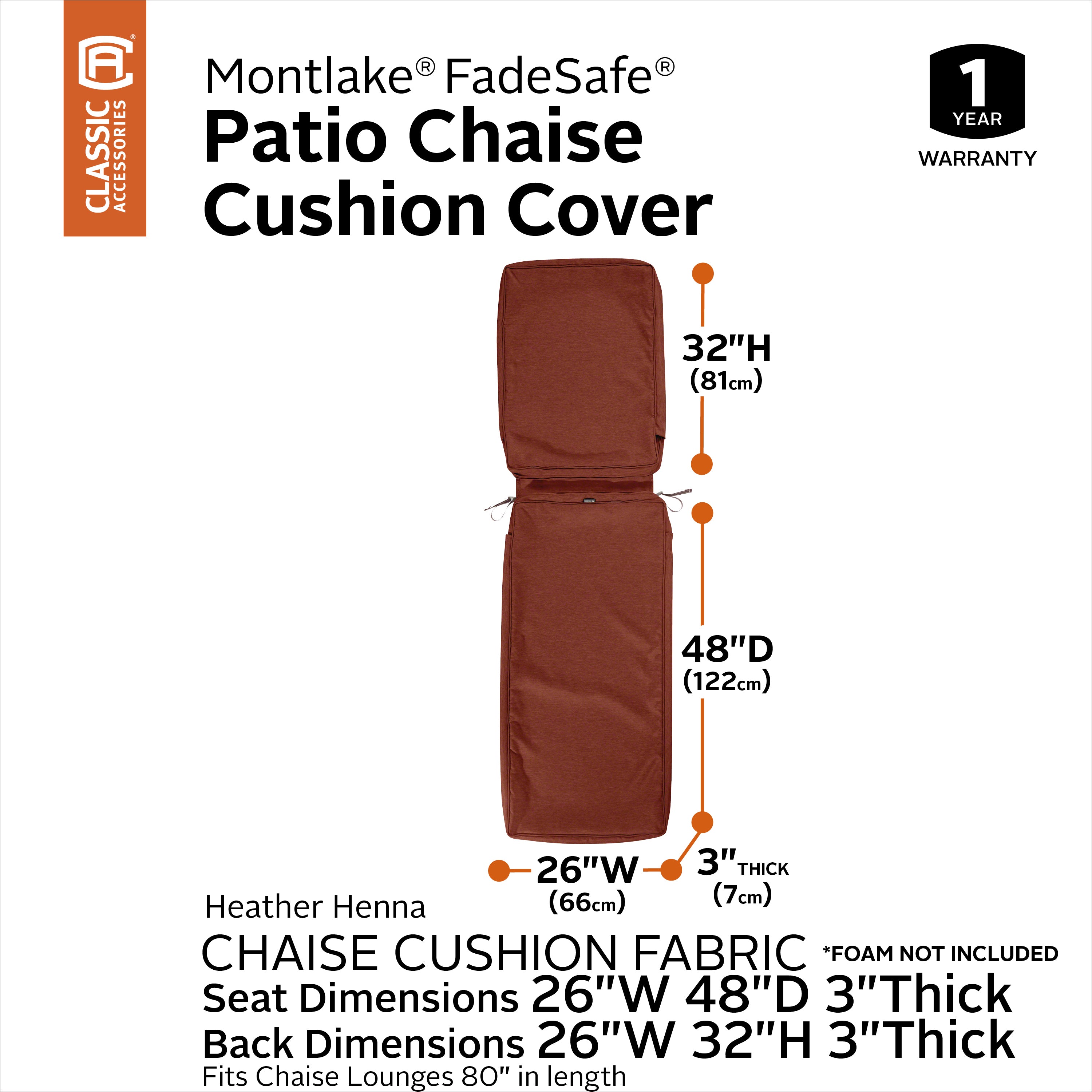 Montlake FadeSafe Water-Resistant Patio Chaise Lounge Cushion Cover