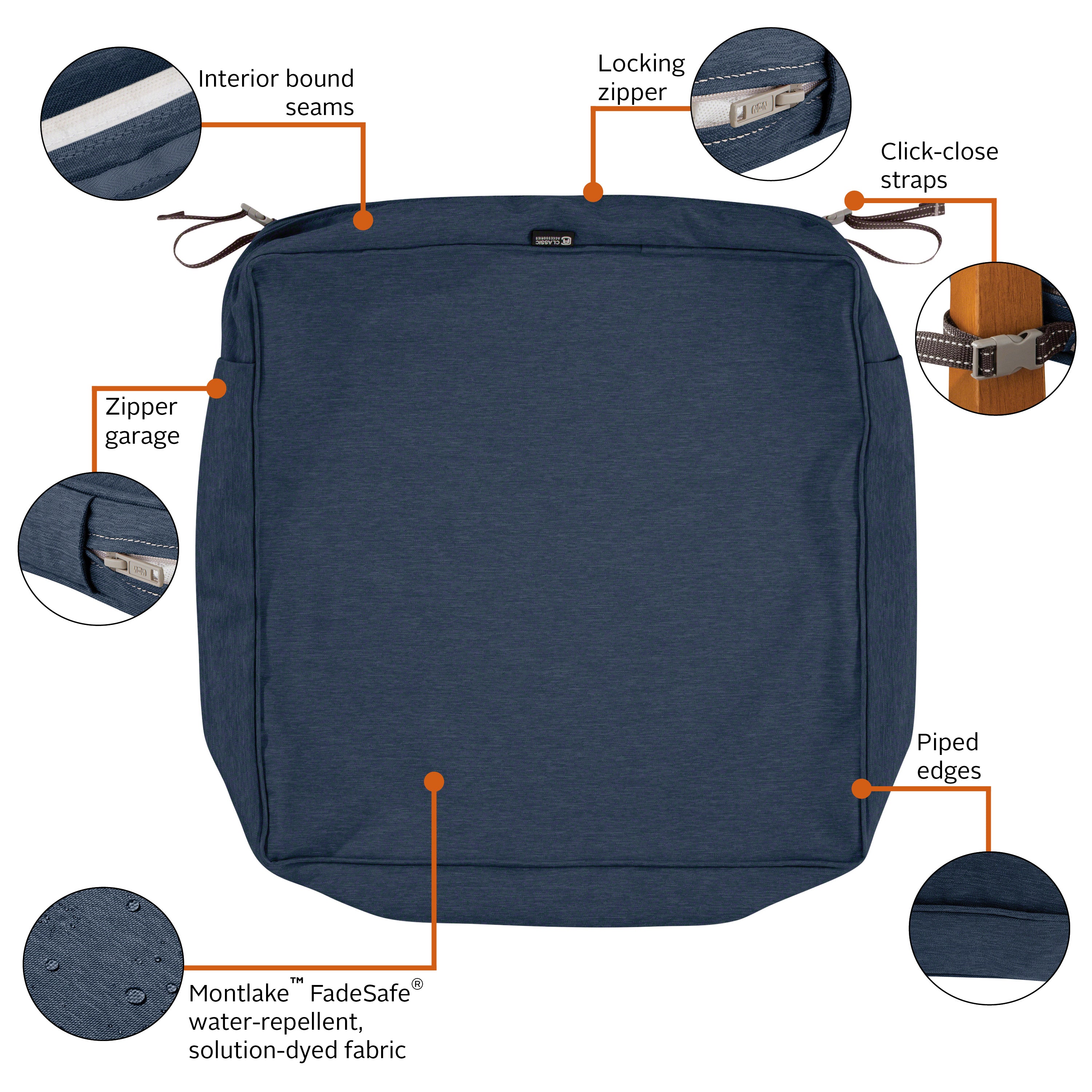 Classic Accessories Montlake FadeSafe Water-Resistant 5 Inch Thick Square Patio Dining Seat Cushion Cover