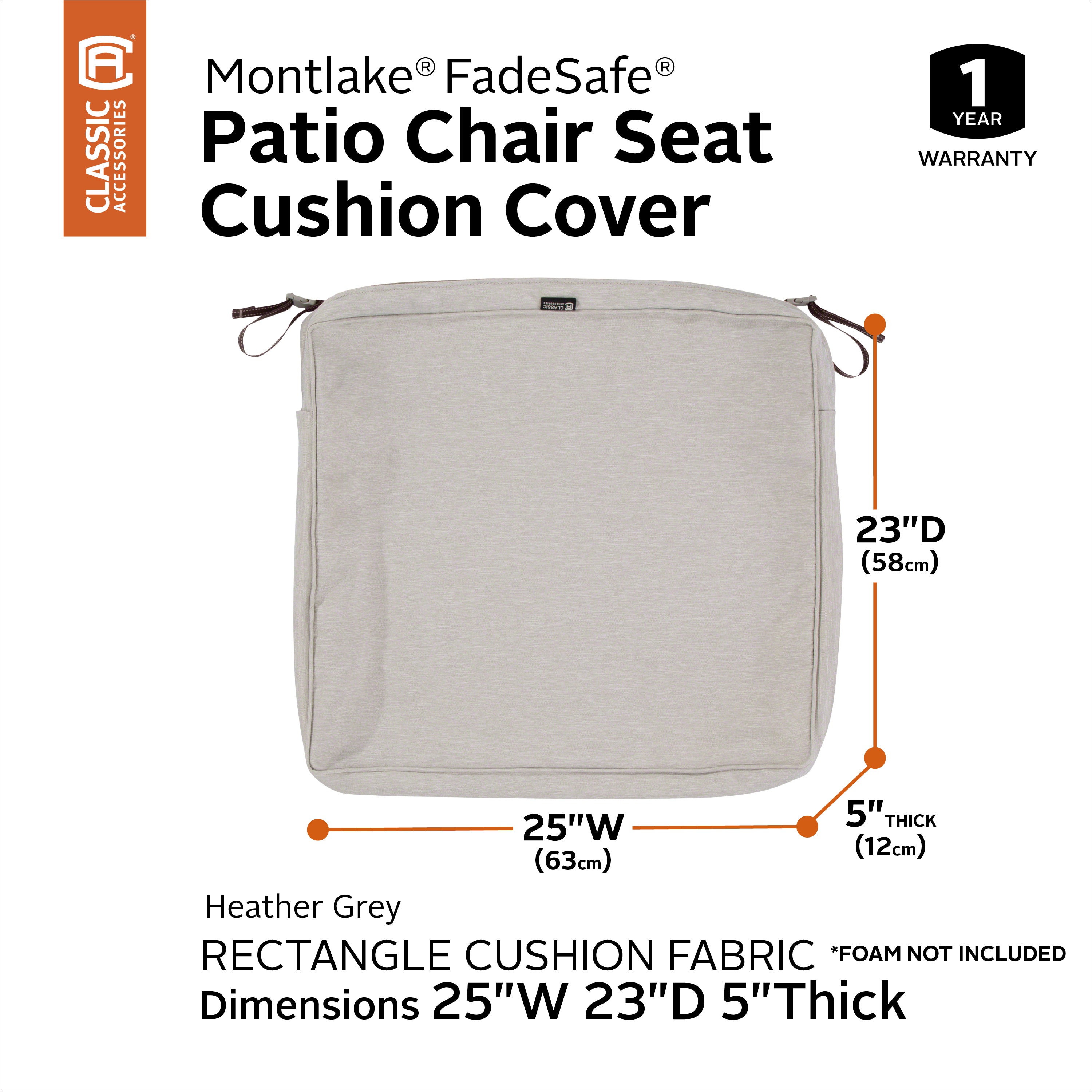 Classic Accessories Montlake FadeSafe Water-Resistant Rectangular Patio Lounge Seat Cushion Cover