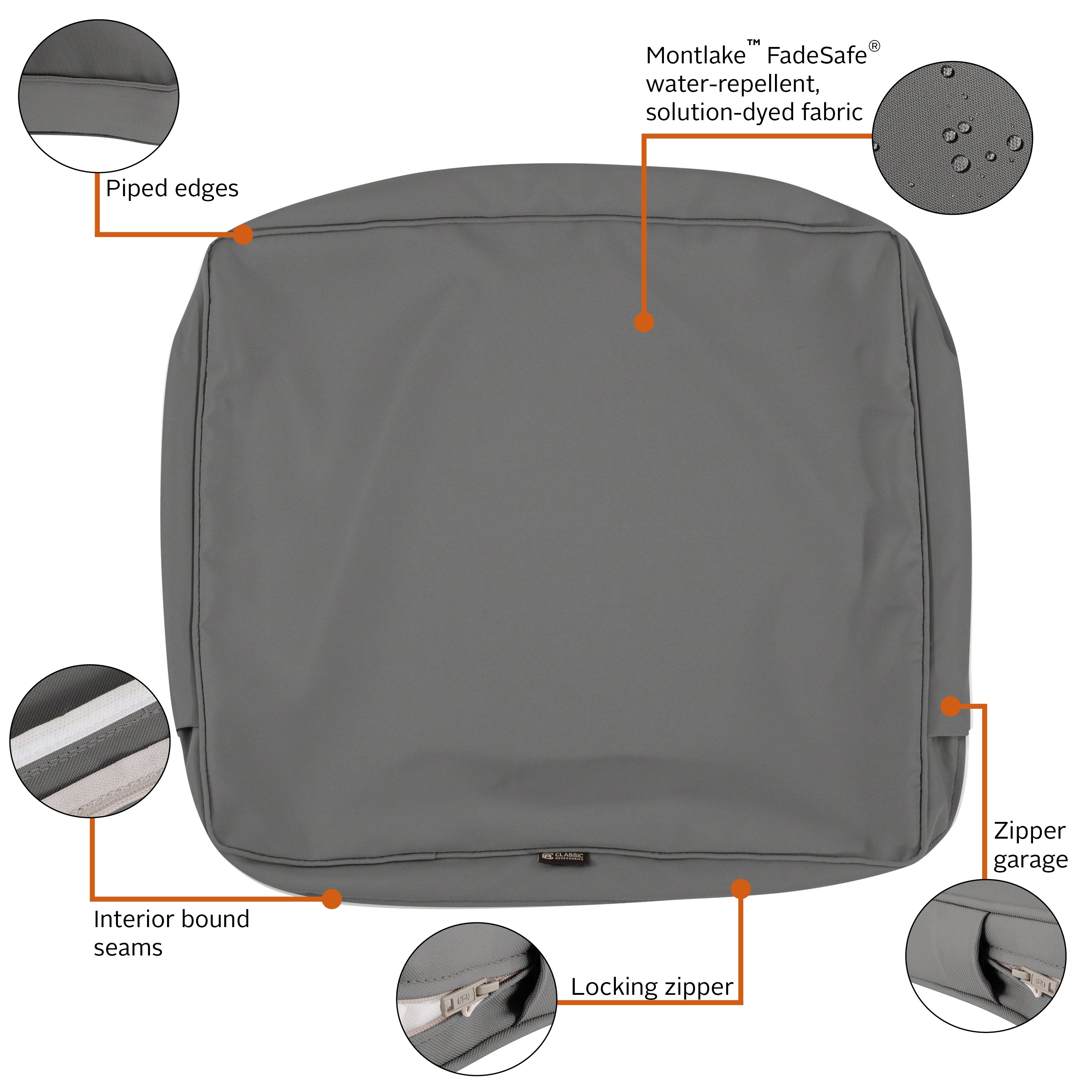 Classic Accessories Montlake FadeSafe Water-Resistant Patio Lounge Back Cushion Cover